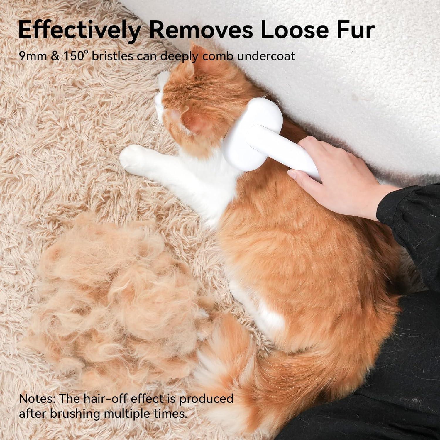 aumuca Cat Brush with Release Button, Cat Grooming Brush for Long or Short Haired Cats, Cat Hair Brush for Shedding Cat Comb for Pets Removing Loose Fur and Massage, White - Comfort Style
