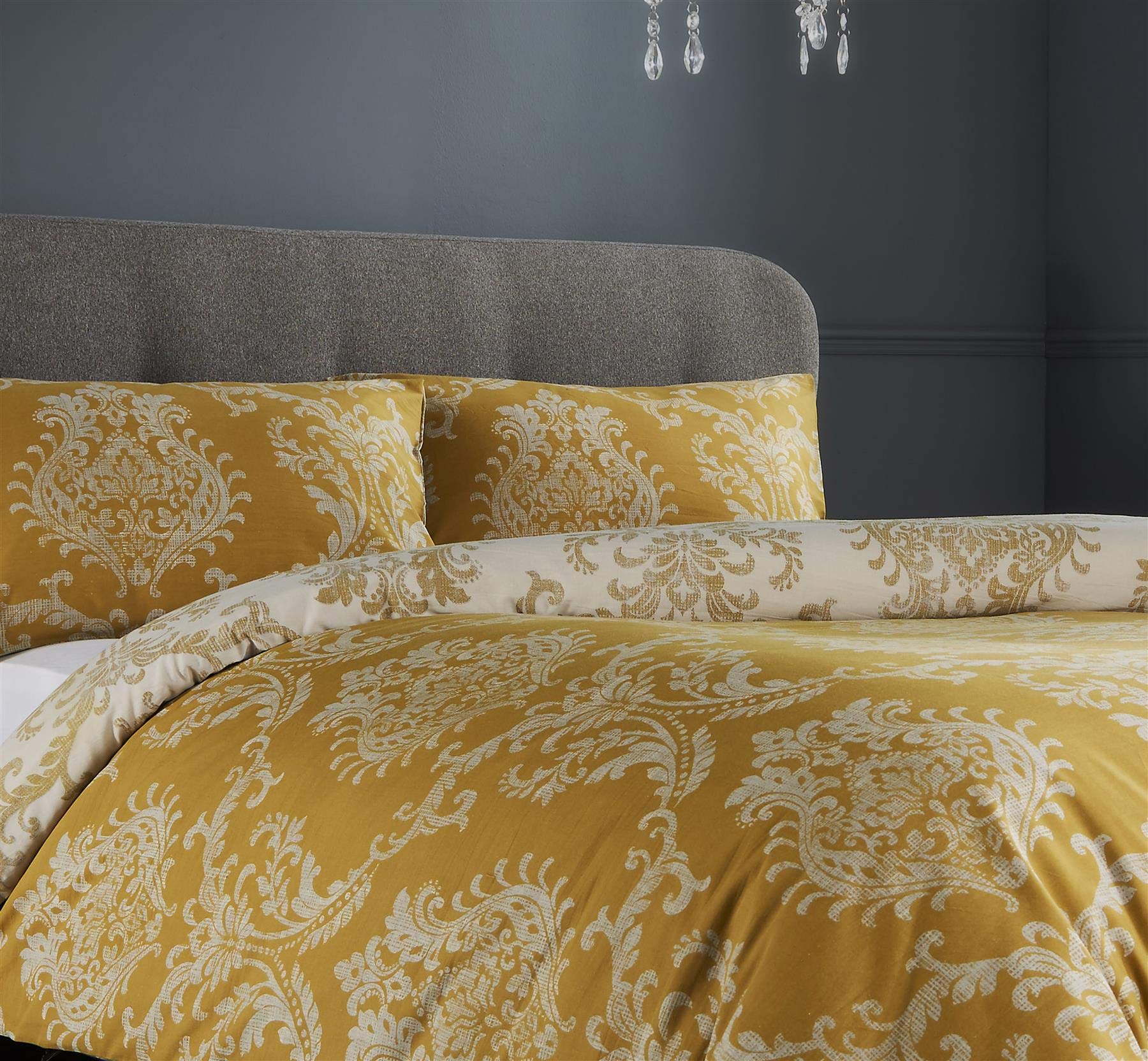 Olivia Rocco Royal Damask Duvet Cover Set Easy Care Quilt Covers With Pillowcases Cotton Rich Reversible Bedding Bed Linen Sets - Comfort Style