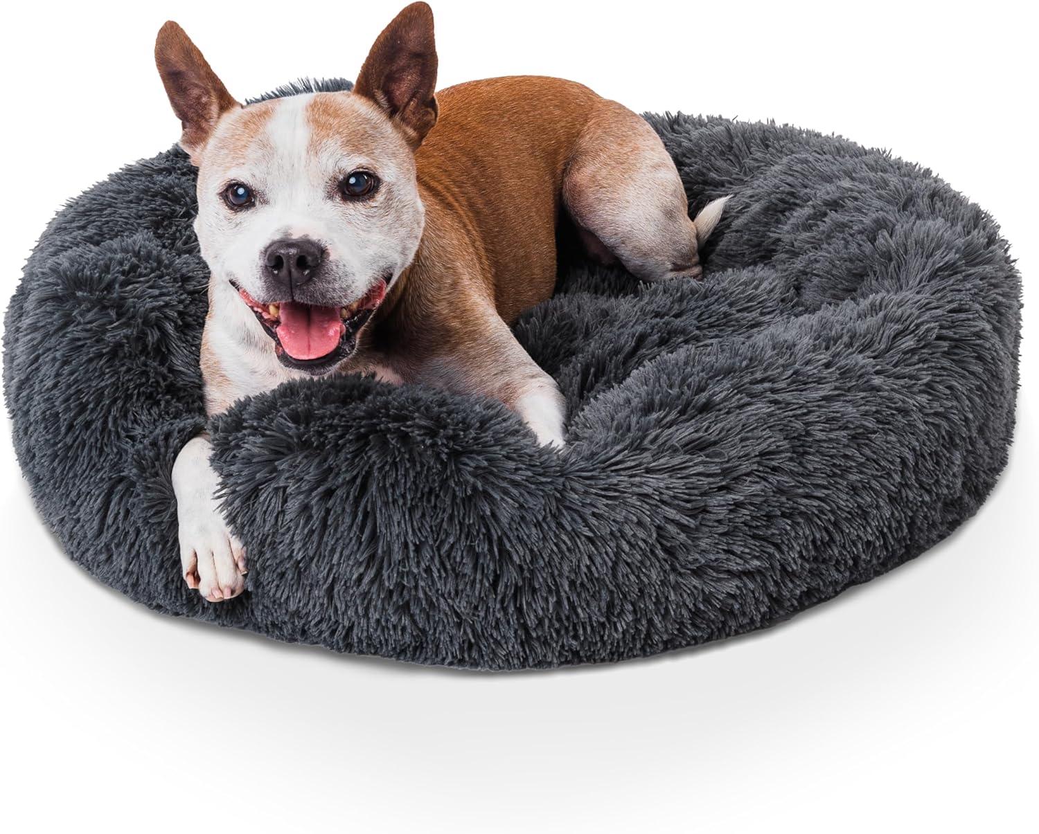 Woof & Whiskers Donut Beds For Dogs Grey Dog Bed 70cm Donut Bed Calming Dog Beds Round Plush Donut Cuddler Bed With Non Slip Base Anti Anxiety Properties Machine Washable (Dark Grey, 70cm) - Comfort Style