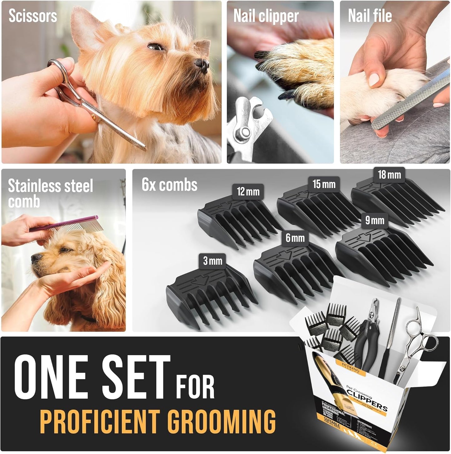 PetKing Premium Dog Clippers Dog Grooming Kit Grooming Clippers Professional for Thick Hair Coats Pet Clippers Kit for Dogs Cats Pets Cordless Silent Dogs Hair Trimmer Clipper Shaver Set Low Noise