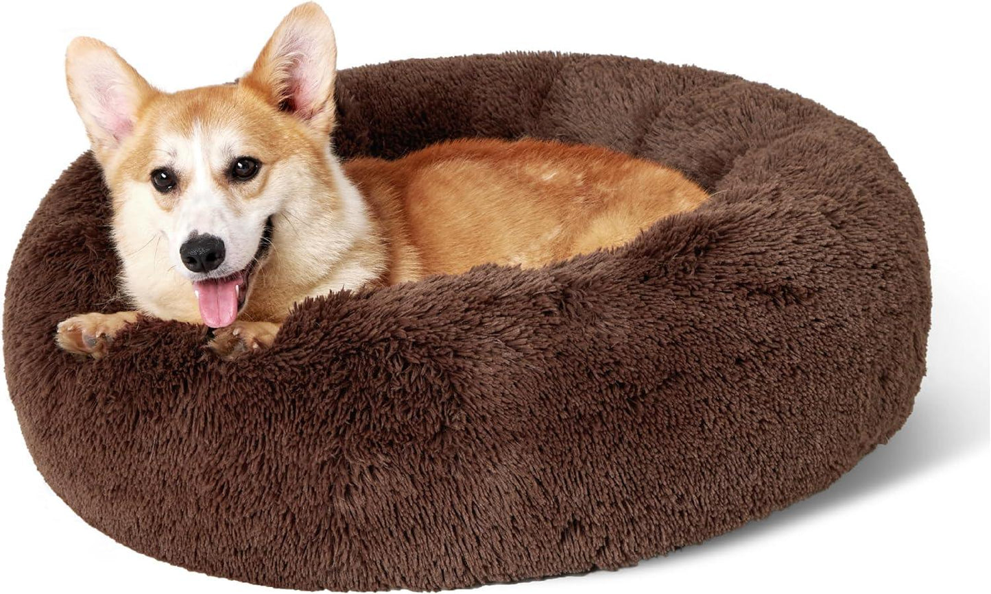 Bedsure Dog Bed Donut Bed - Washable Cat Beds for Indoor Cats Large, Fluffy Calming Kitten Bed for Small Dog and Puppy, Grey, 50x50x16cm - Comfort Style