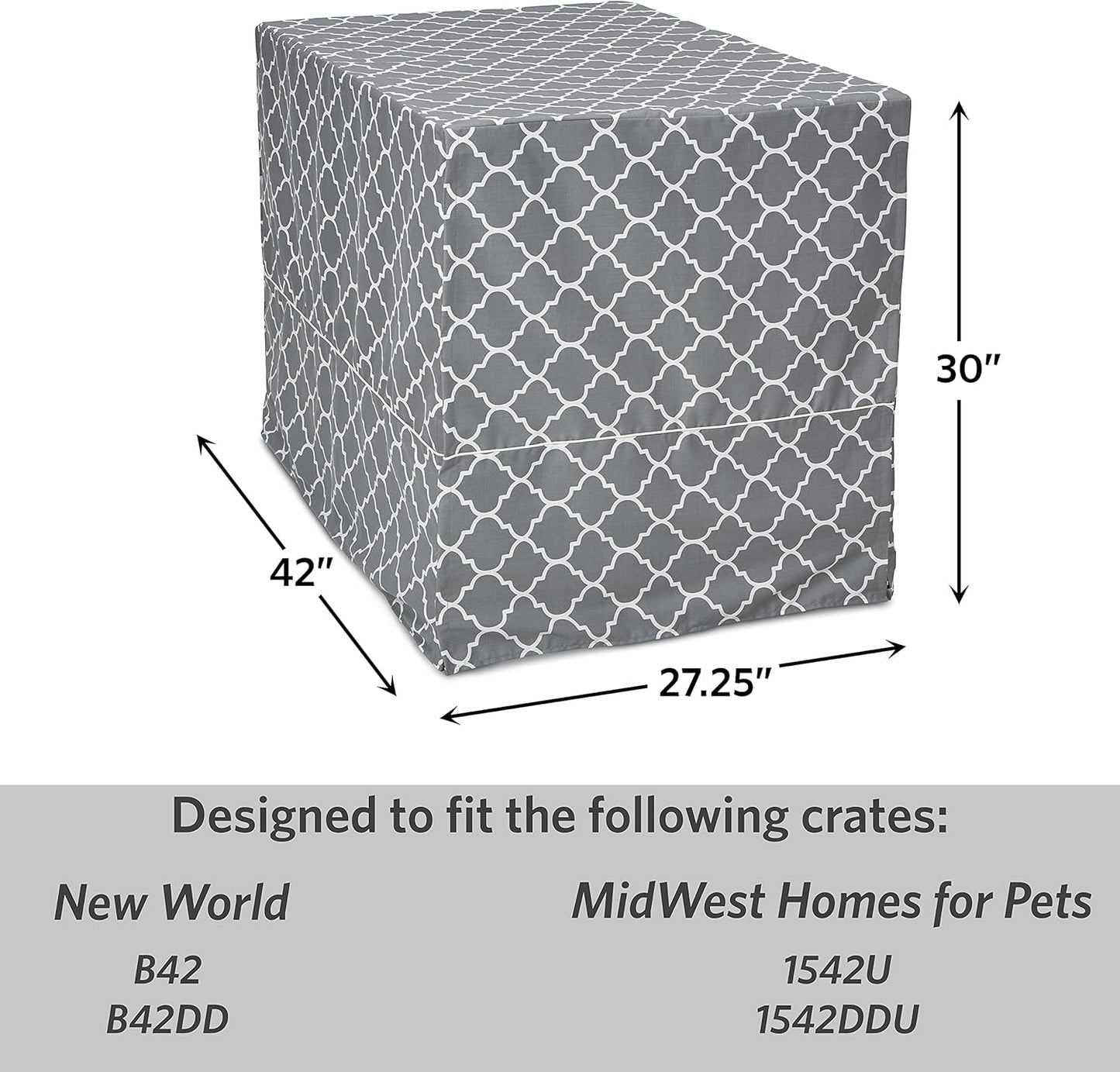 New World Large Dog Crate Cover Featuring Teflon Fabric Protector, Poly-Cotton Privacy Kennel Cover Fits Most 106 cm Crates, Gray Designer Print, Machine Washable, Reduces Barking, BCVR-42GYT