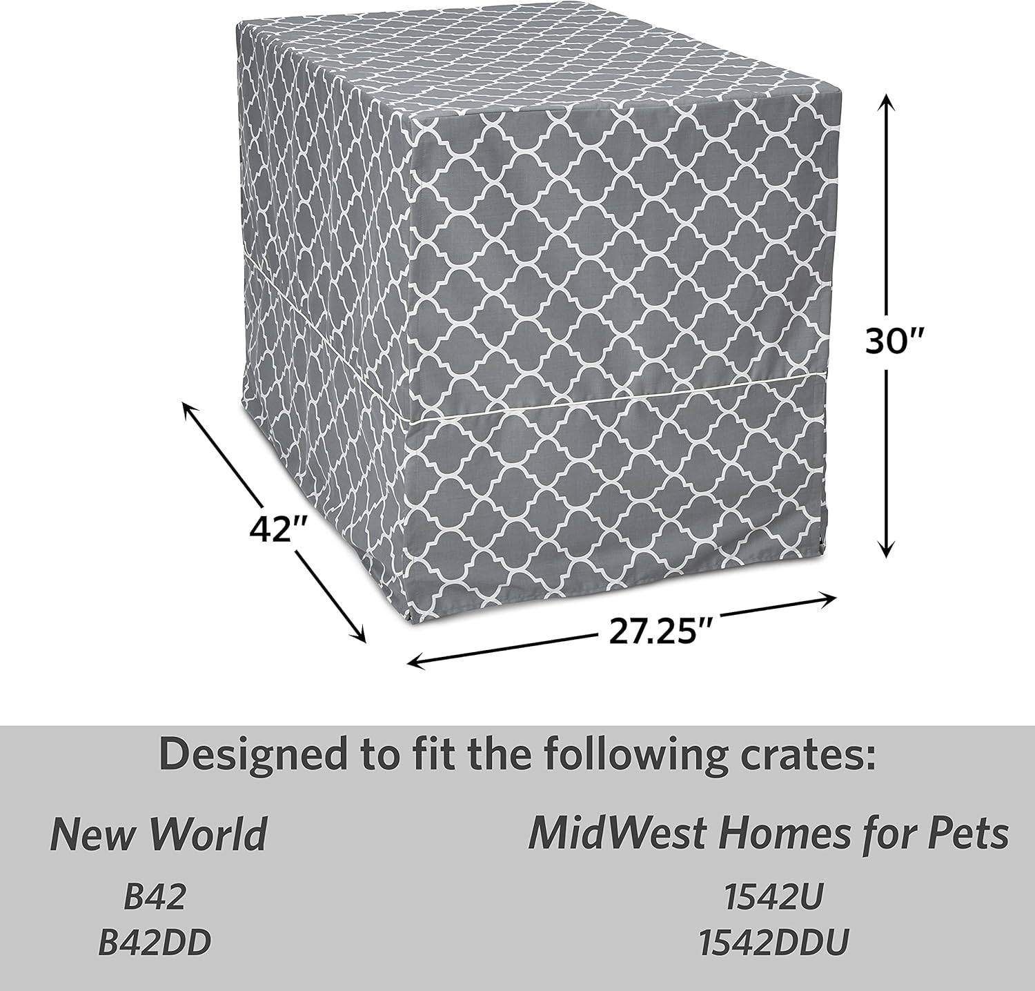 New World Large Dog Crate Cover Featuring Teflon Fabric Protector, Poly-Cotton Privacy Kennel Cover Fits Most 106 cm Crates, Gray Designer Print, Machine Washable, Reduces Barking, BCVR-42GYT