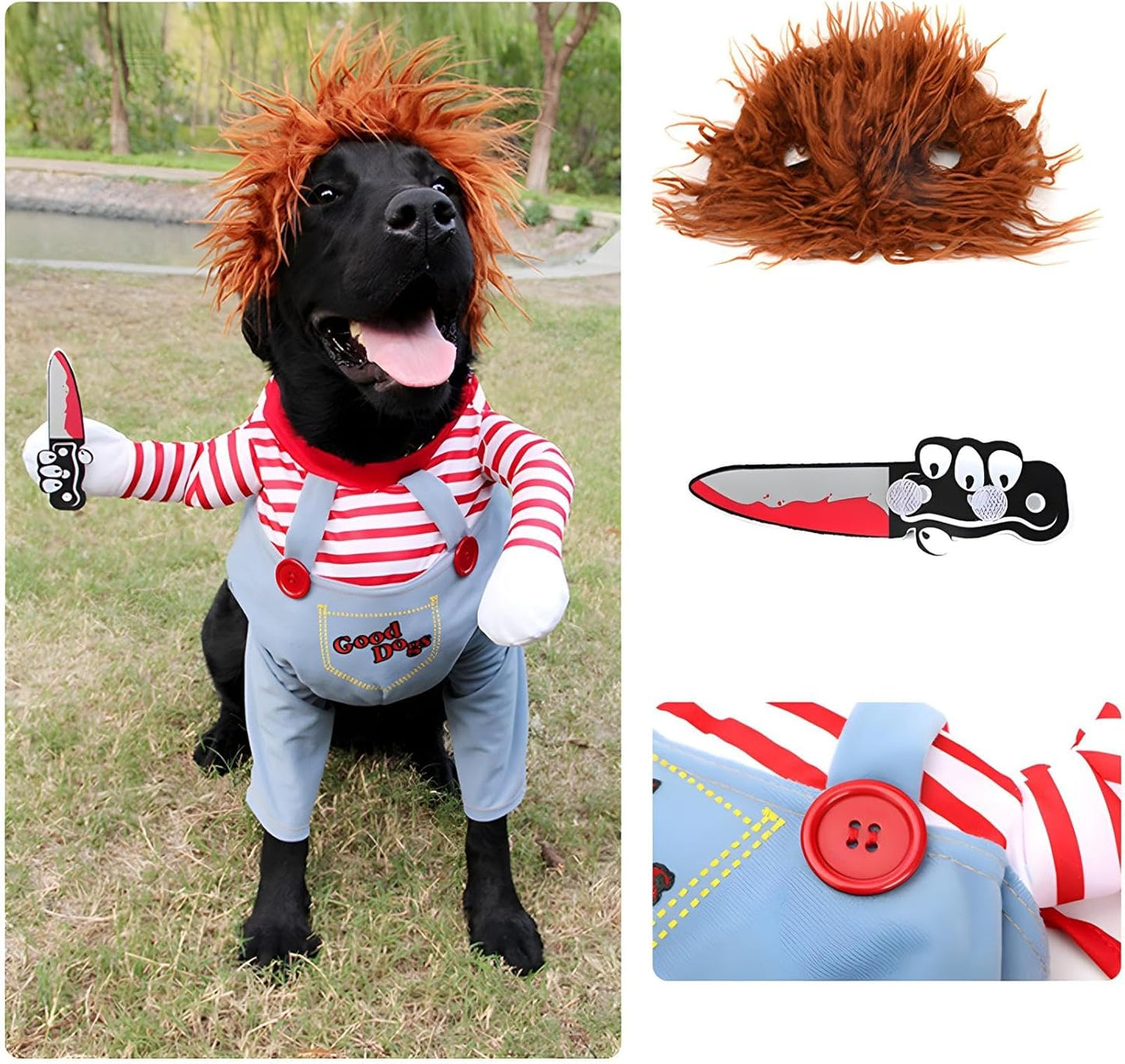 DELIFUR Dog Chucky Costume Pet Halloween Clothes Cat Cosplay Party Suit Funny Dog Costume Small to Large Dogs(S)