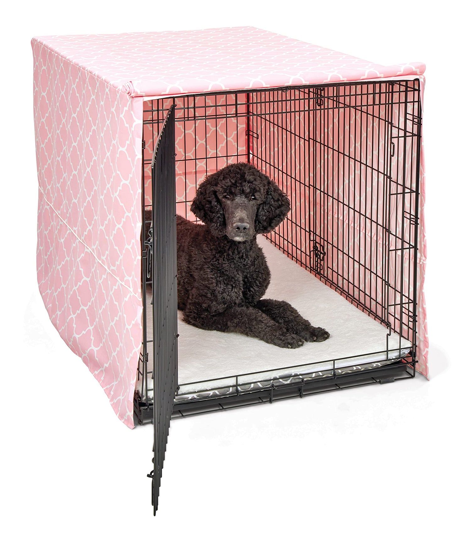 New World Large Dog Crate Cover Featuring Teflon Fabric Protector, Poly-Cotton Privacy Kennel Cover Fits Most 106 cm Crates, Gray Designer Print, Machine Washable, Reduces Barking, BCVR-42GYT