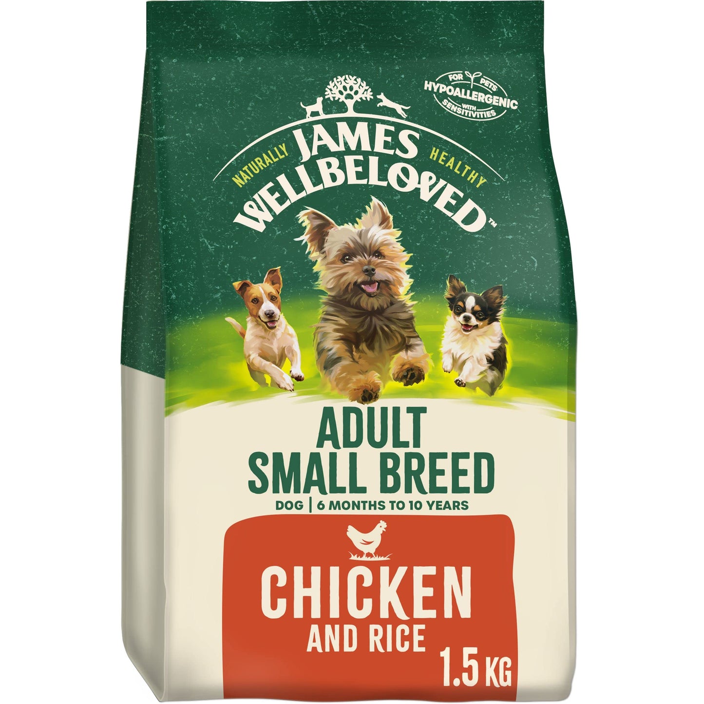 James Wellbeloved Hypoallergenic Dry Dog Food for Adult Small Breed Chicken & Rice 1.5 kg
