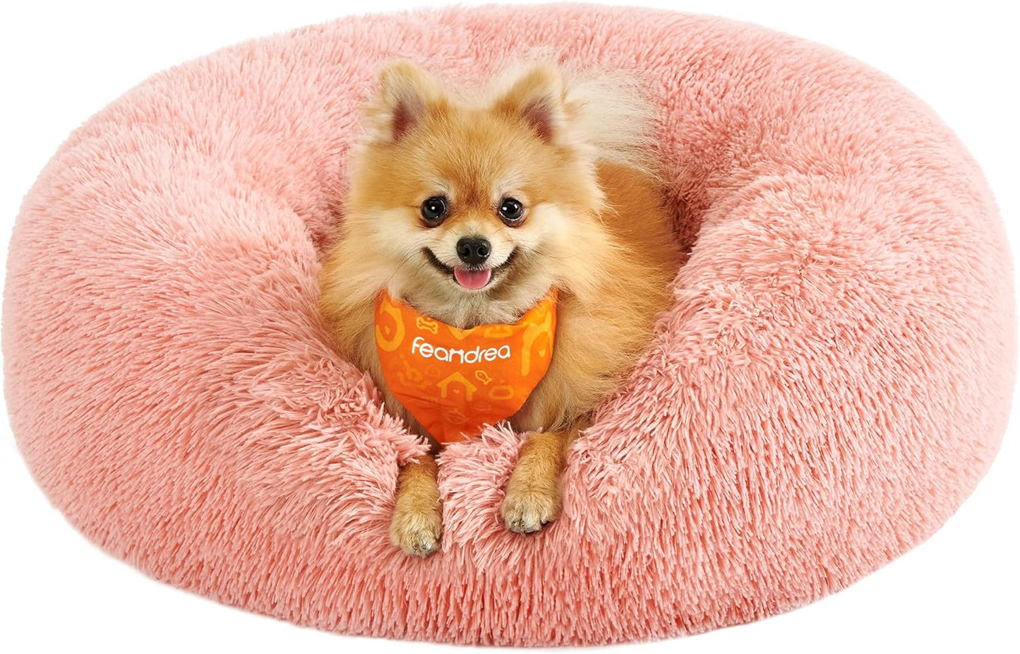 Feandrea Dog Bed, Donut Cat Bed, Fluffy Calming Pet Bed with Removable, Washable Cover, Soft Long Plush, 50 cm, Grey - Comfort Style