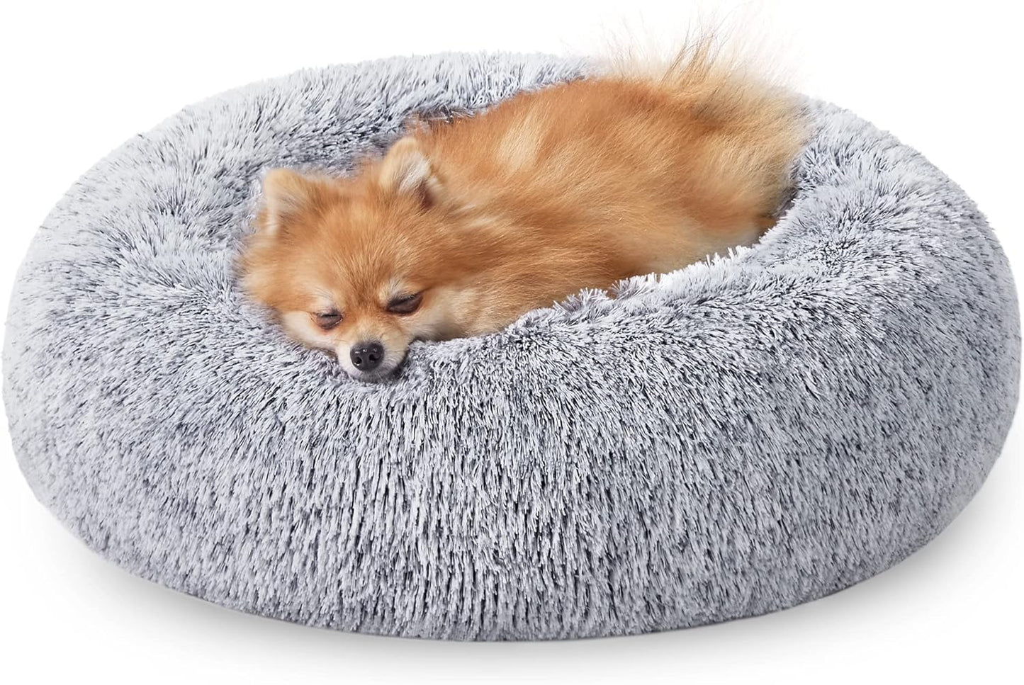 Feandrea Dog Bed, Donut Cat Bed, Fluffy Calming Pet Bed with Removable, Washable Cover, Soft Long Plush, 50 cm, Grey - Comfort Style