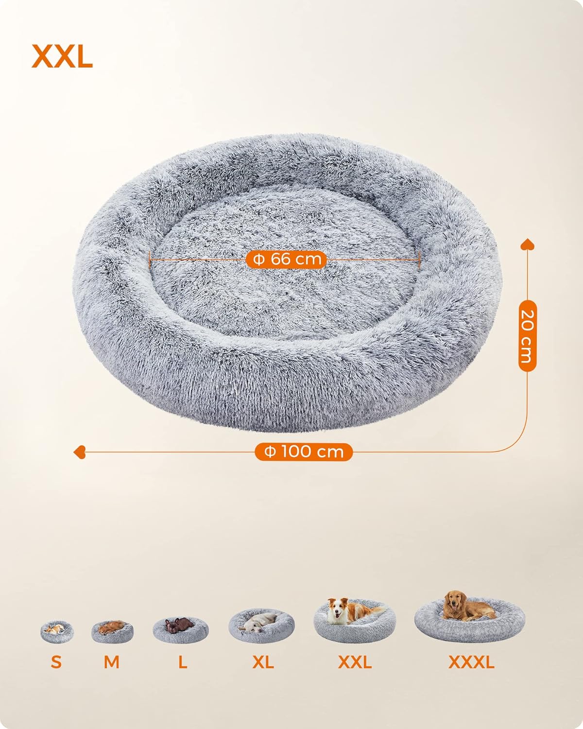 Feandrea Dog Bed, Donut Cat Bed, Fluffy Calming Pet Bed with Removable, Washable Cover, Soft Long Plush, 50 cm, Grey - Comfort Style