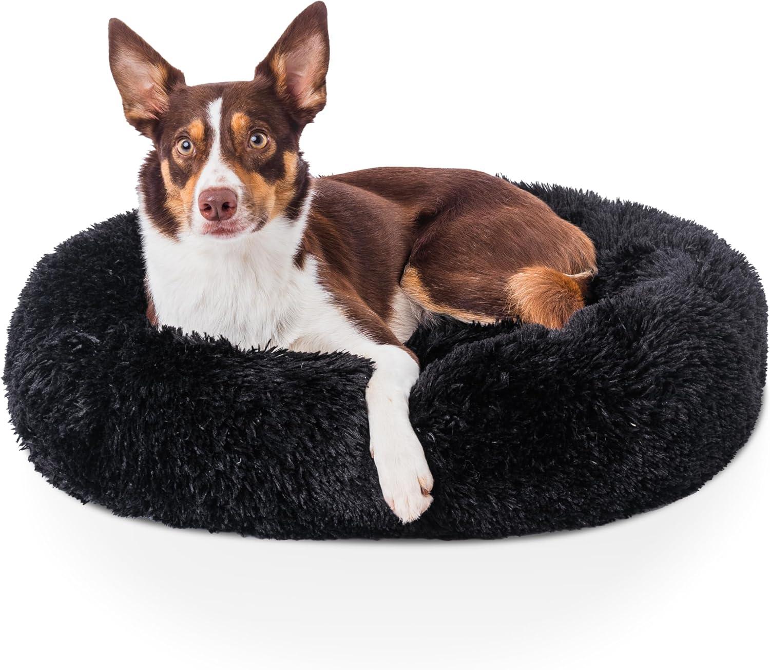 Woof & Whiskers Donut Beds For Dogs Grey Dog Bed 70cm Donut Bed Calming Dog Beds Round Plush Donut Cuddler Bed With Non Slip Base Anti Anxiety Properties Machine Washable (Dark Grey, 70cm) - Comfort Style