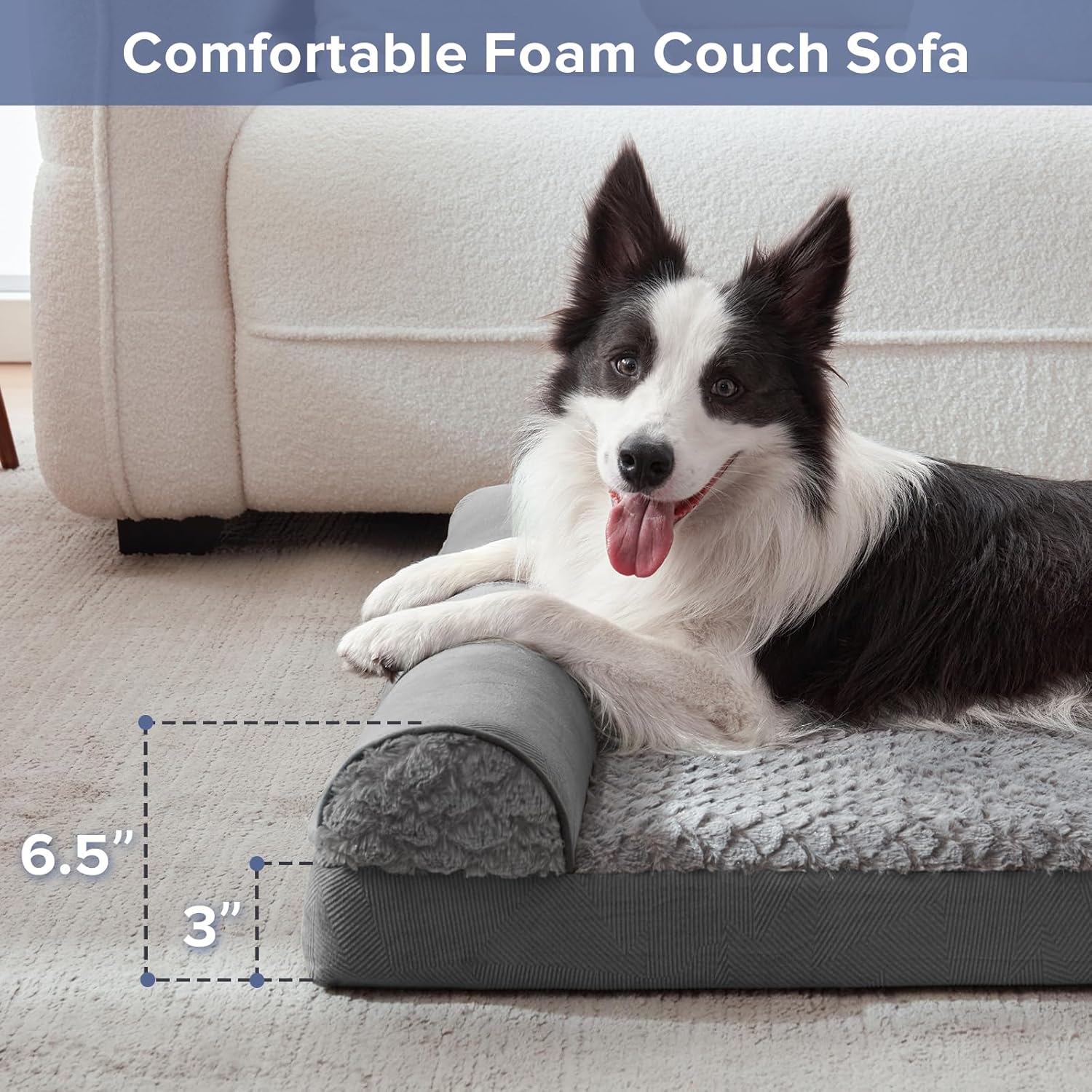 FURTIME Large Dog Bed(89 x 64cm), Orthopedic Memory Foam Dog Beds Sofa with Removable Flannel Cover, Washable Pet Bed, Good for Doberman Pinscher, Sheltie, Border Collie, Australian Herding Dog - Comfort Style