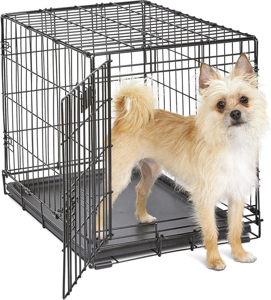 MidWest Homes for Pets Newly Enhanced Single Door iCrate 60.96 cm (24-Inch) Long Dog Crate, Includes Leak-Proof Pan, Floor Protecting Feet, Divider Panel & New Patented Features, Black, Model 1524