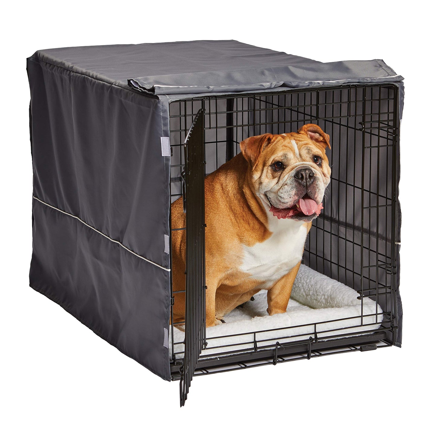 New World Large Dog Crate Cover Featuring Teflon Fabric Protector, Poly-Cotton Privacy Kennel Cover Fits Most 106 cm Crates, Gray Designer Print, Machine Washable, Reduces Barking, BCVR-42GYT