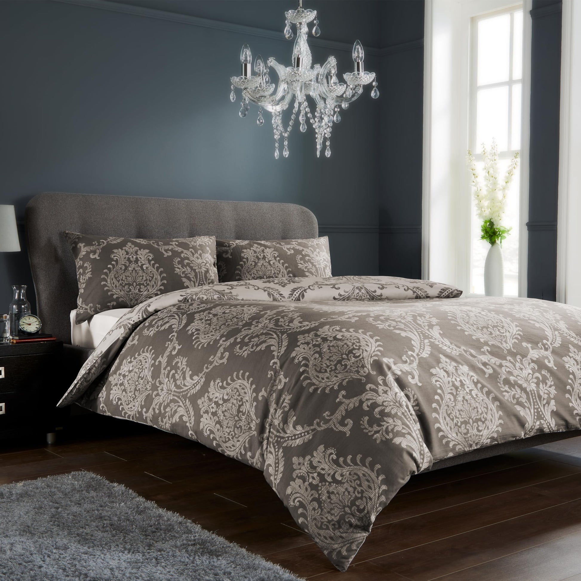 Olivia Rocco Royal Damask Duvet Cover Set Easy Care Quilt Covers With Pillowcases Cotton Rich Reversible Bedding Bed Linen Sets - Comfort Style