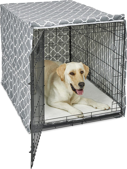 New World Large Dog Crate Cover Featuring Teflon Fabric Protector, Poly-Cotton Privacy Kennel Cover Fits Most 106 cm Crates, Gray Designer Print, Machine Washable, Reduces Barking, BCVR-42GYT