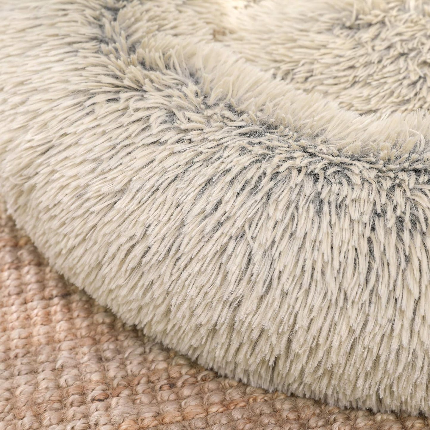 Feandrea Dog Bed, Donut Cat Bed, Fluffy Calming Pet Bed with Removable, Washable Cover, Soft Long Plush, 50 cm, Grey - Comfort Style
