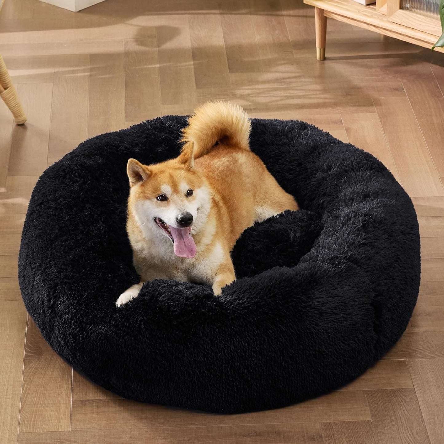 Bedsure Dog Bed Donut Bed - Washable Cat Beds for Indoor Cats Large, Fluffy Calming Kitten Bed for Small Dog and Puppy, Grey, 50x50x16cm - Comfort Style