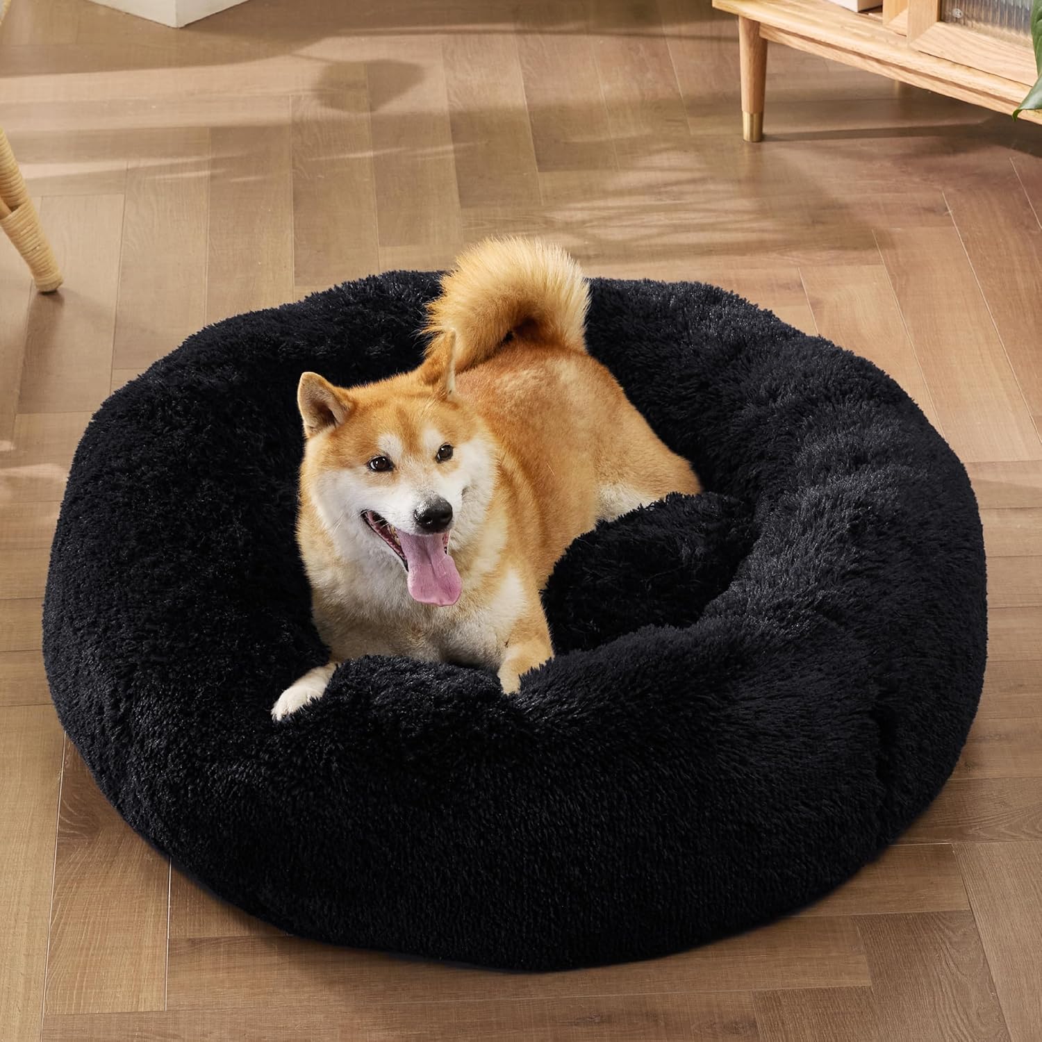 Bedsure Dog Bed Donut Bed - Washable Cat Beds for Indoor Cats Large, Fluffy Calming Kitten Bed for Small Dog and Puppy, Grey, 50x50x16cm - Comfort Style