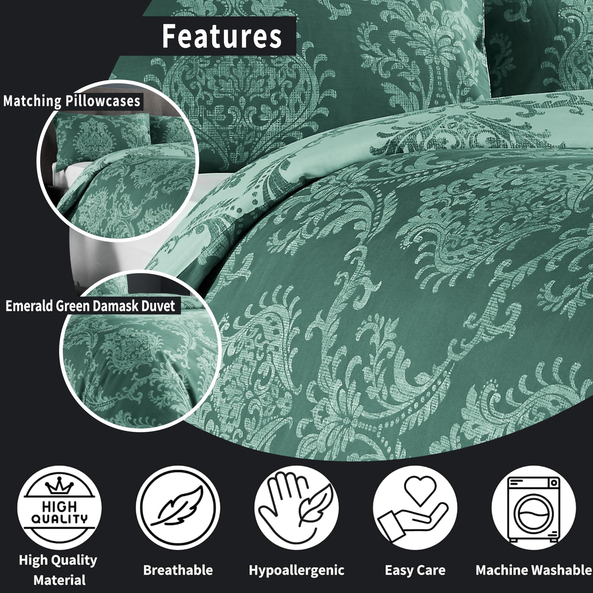 Olivia Rocco Royal Damask Duvet Cover Set Easy Care Quilt Covers With Pillowcases Cotton Rich Reversible Bedding Bed Linen Sets - Comfort Style