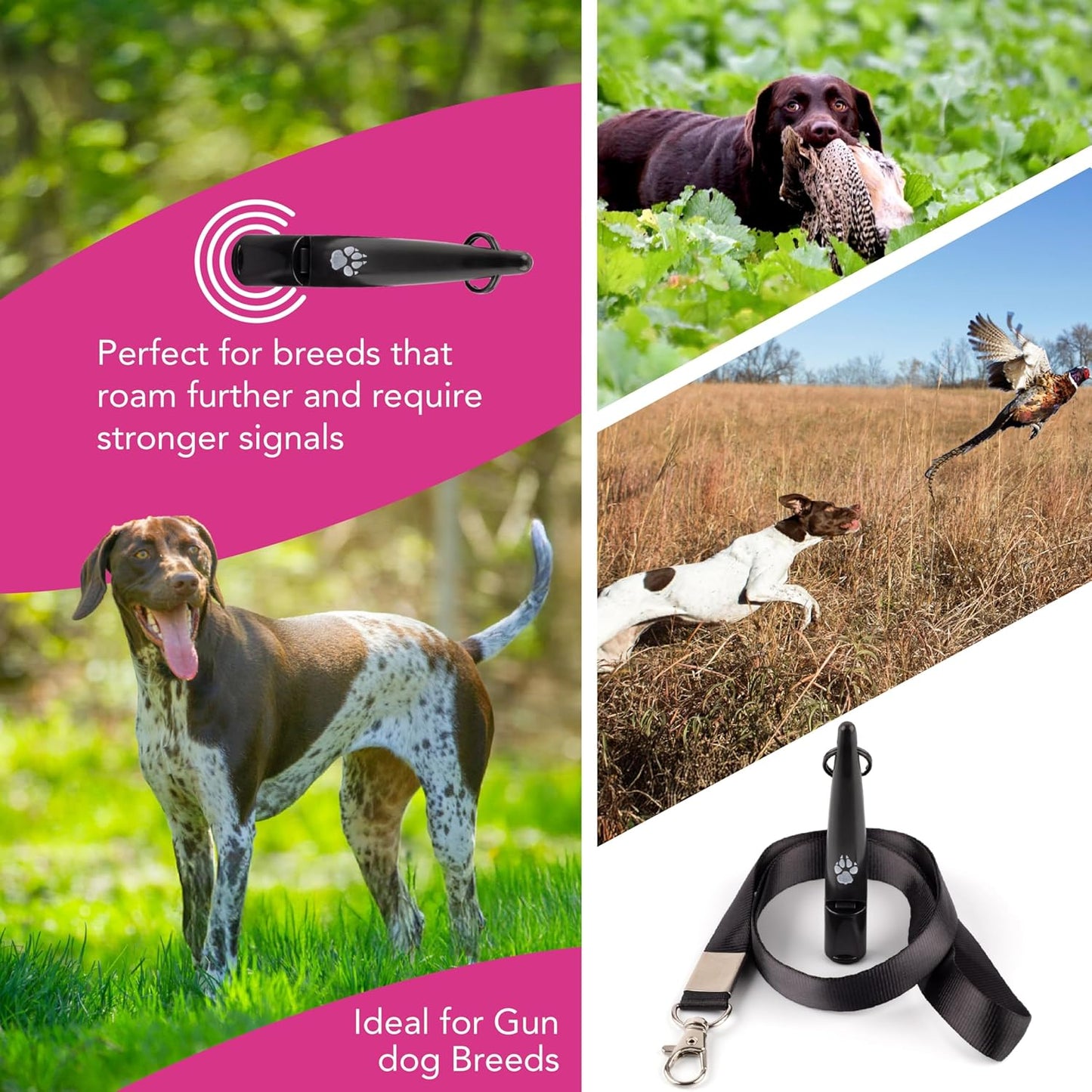 TDL Gun Dog Training Whistle with Lanyard - Dog Whistle with Loud, Solid Tone & Far Reaching Sound - Ideal High-Frequency Long-Distance Dog Recall Whistle for Most Breeds - Black