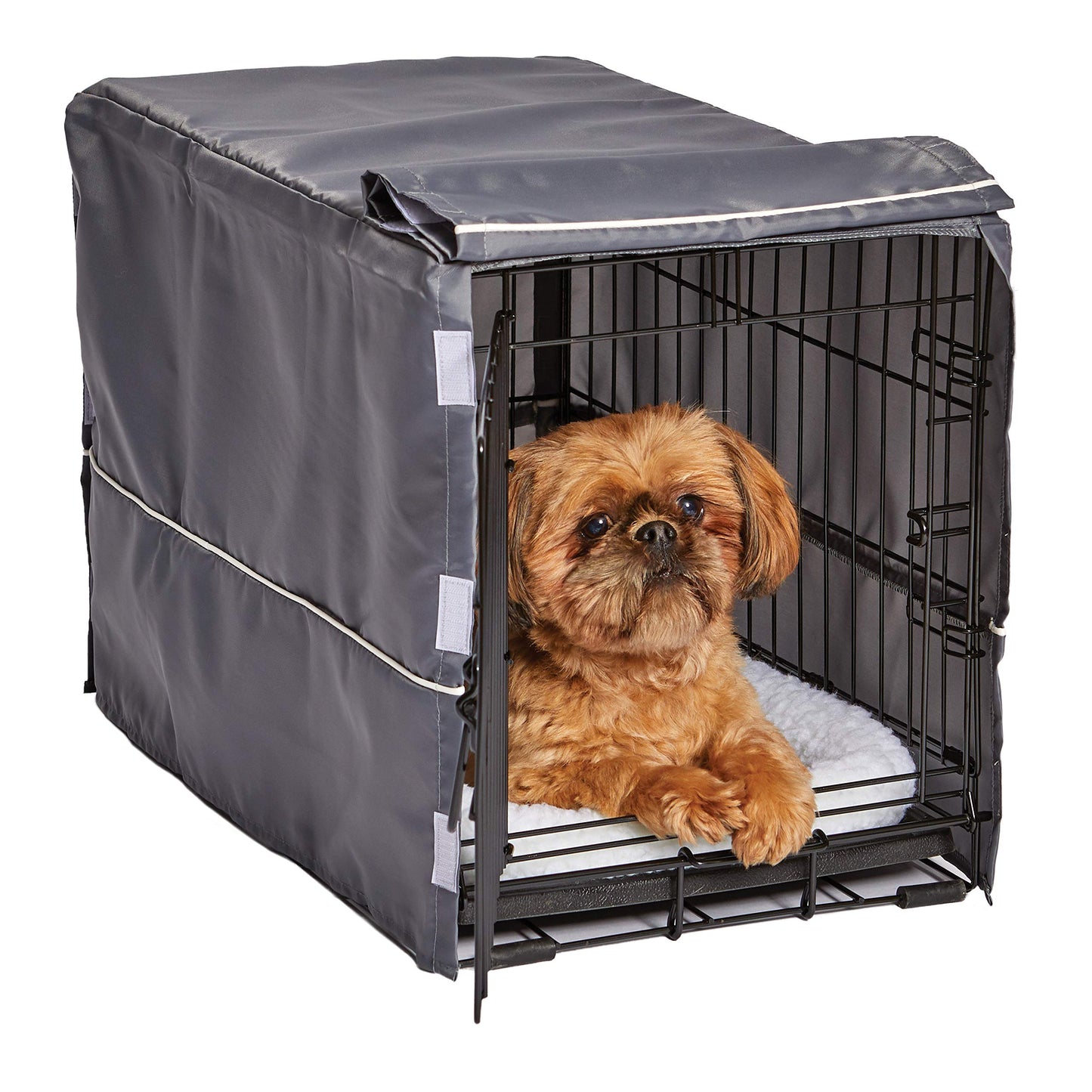 New World Large Dog Crate Cover Featuring Teflon Fabric Protector, Poly-Cotton Privacy Kennel Cover Fits Most 106 cm Crates, Gray Designer Print, Machine Washable, Reduces Barking, BCVR-42GYT