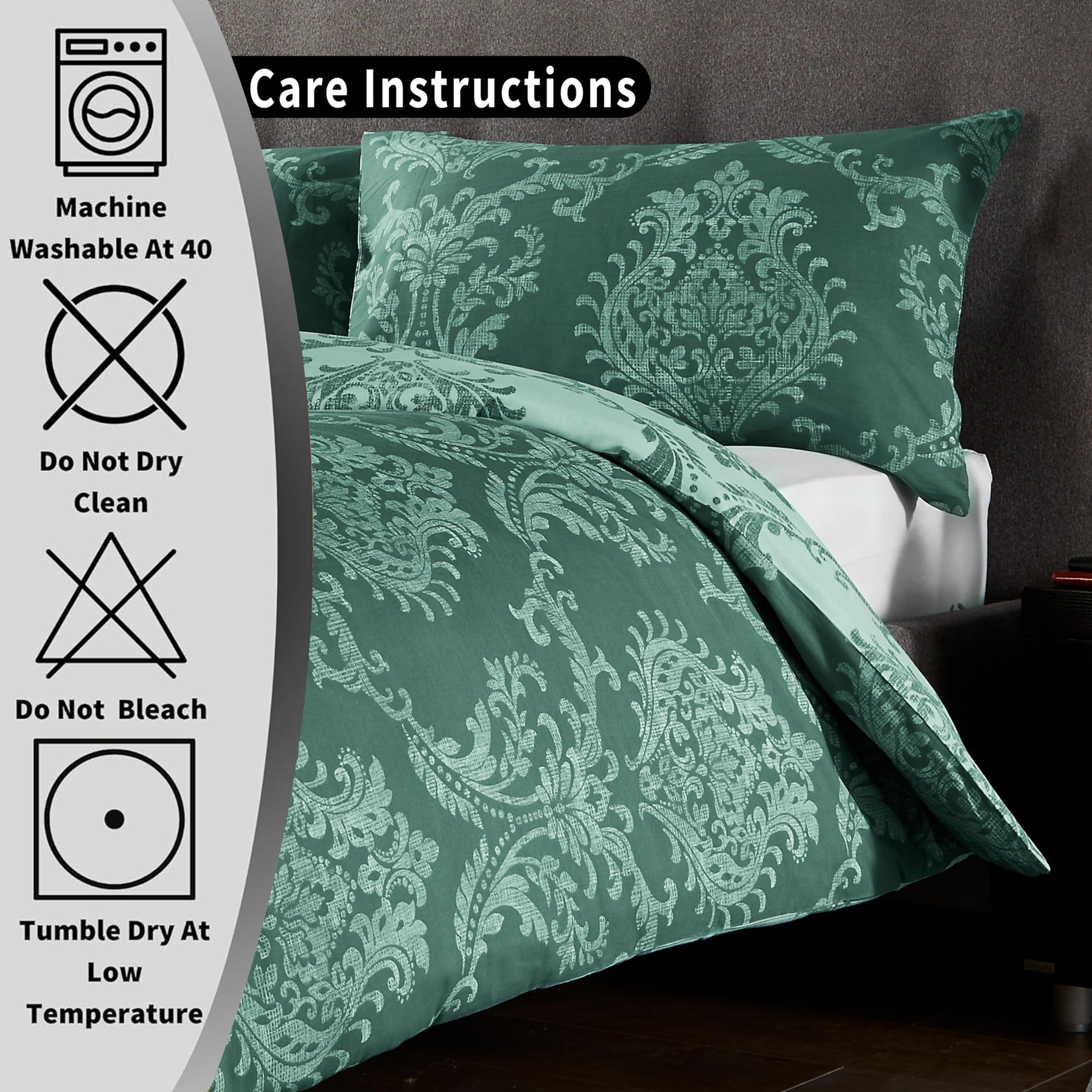 Olivia Rocco Royal Damask Duvet Cover Set Easy Care Quilt Covers With Pillowcases Cotton Rich Reversible Bedding Bed Linen Sets - Comfort Style