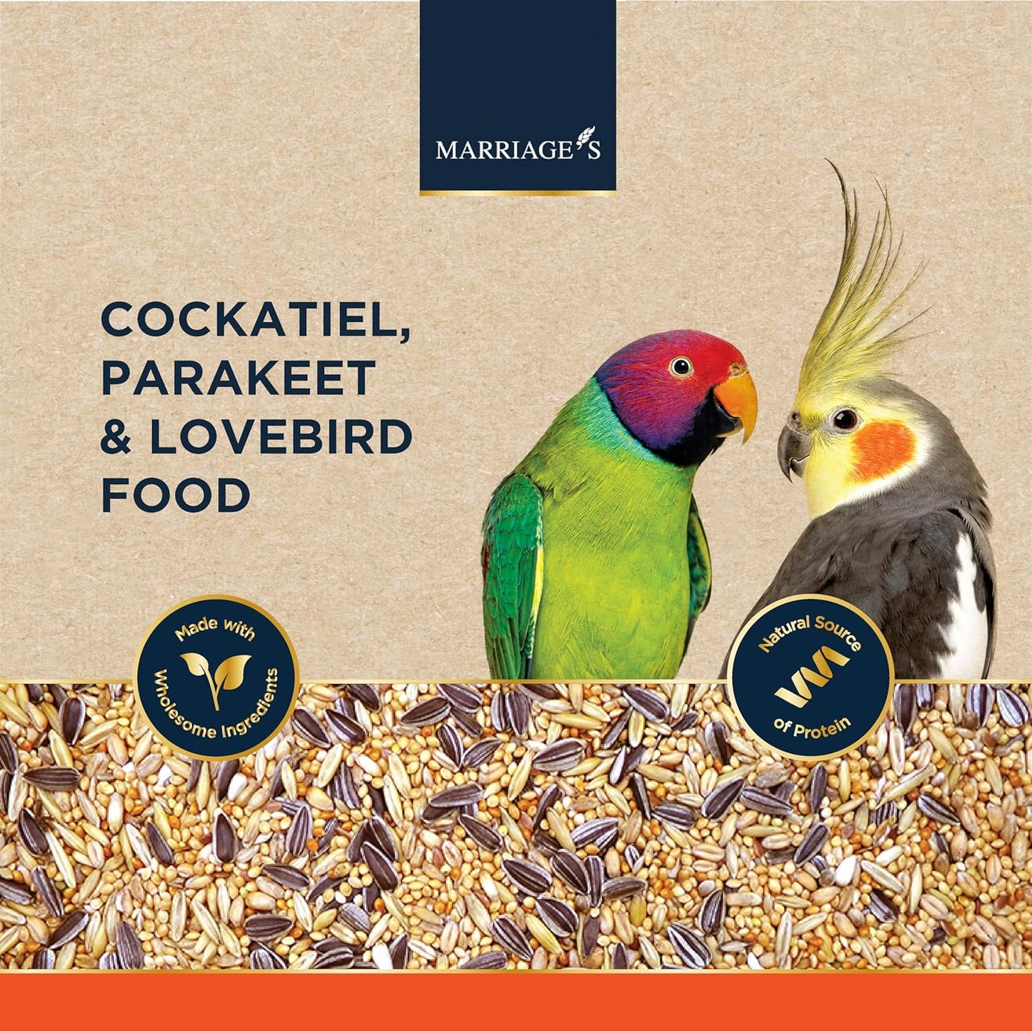 Marriages - Lovebird Food, Cockatiel Seed Mix, Parakeet Bird Seed with Oats, Nyjer Seed and Millet, Wholesome, Packed with Fibre and Protein (3kg)