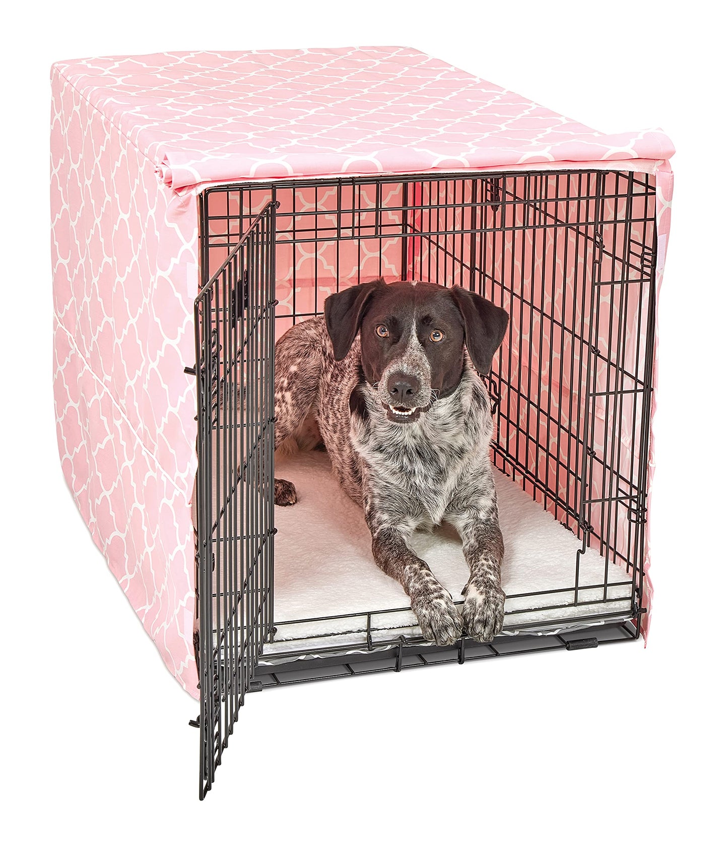 New World Large Dog Crate Cover Featuring Teflon Fabric Protector, Poly-Cotton Privacy Kennel Cover Fits Most 106 cm Crates, Gray Designer Print, Machine Washable, Reduces Barking, BCVR-42GYT
