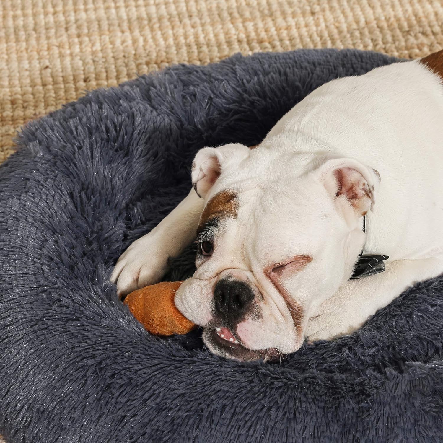 Feandrea Dog Bed, Donut Cat Bed, Fluffy Calming Pet Bed with Removable, Washable Cover, Soft Long Plush, 50 cm, Grey - Comfort Style