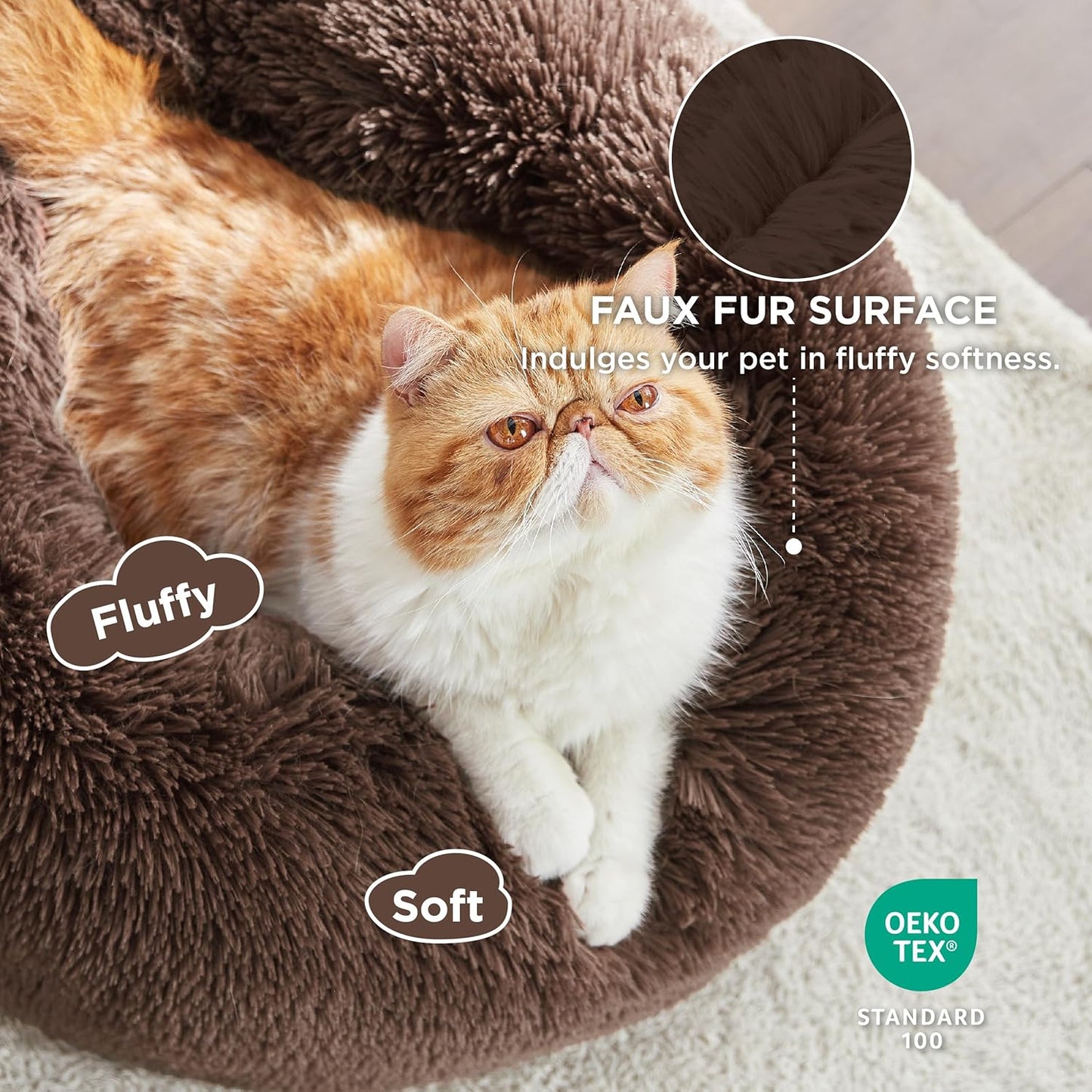 Bedsure Dog Bed Donut Bed - Washable Cat Beds for Indoor Cats Large, Fluffy Calming Kitten Bed for Small Dog and Puppy, Grey, 50x50x16cm - Comfort Style