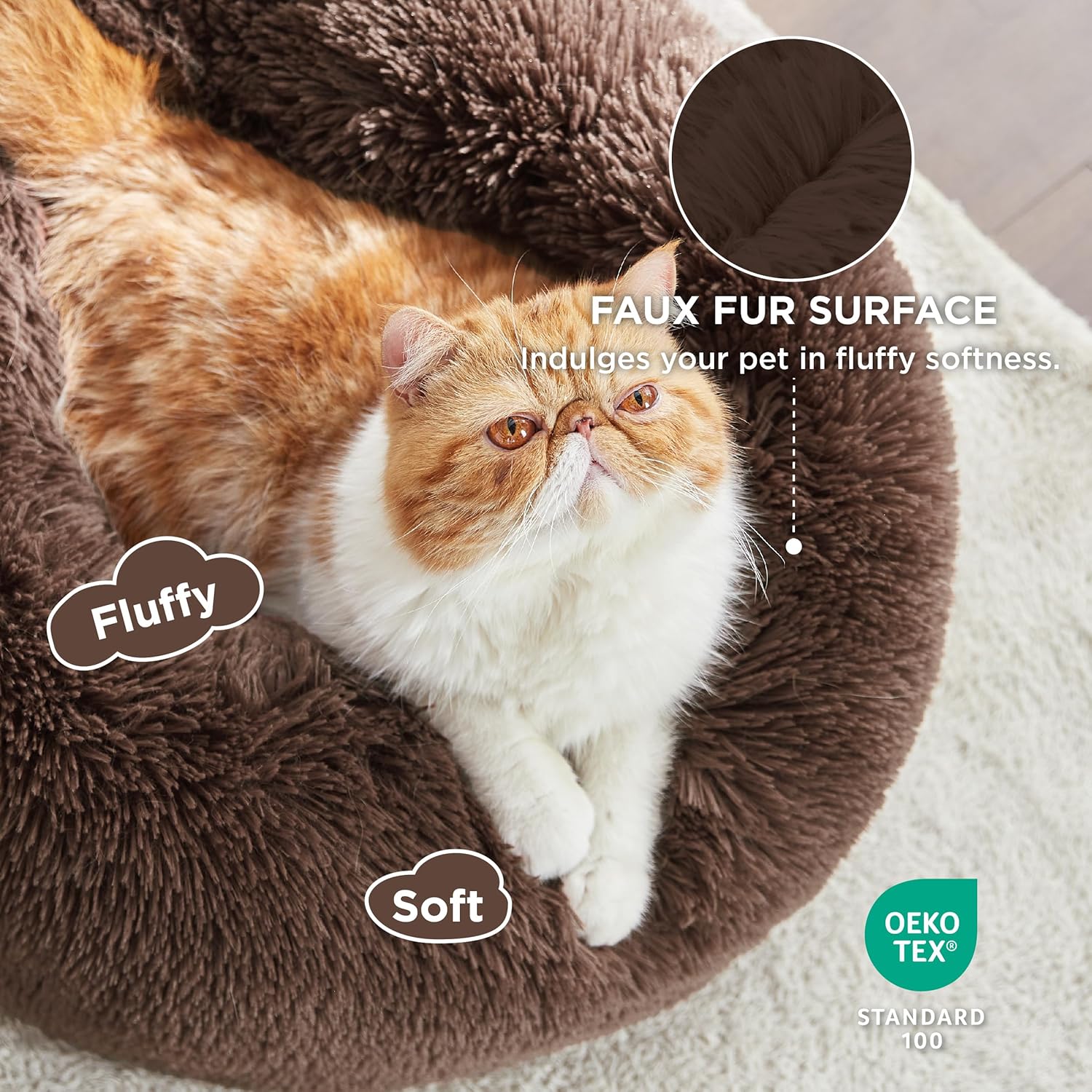 Bedsure Dog Bed Donut Bed - Washable Cat Beds for Indoor Cats Large, Fluffy Calming Kitten Bed for Small Dog and Puppy, Grey, 50x50x16cm - Comfort Style