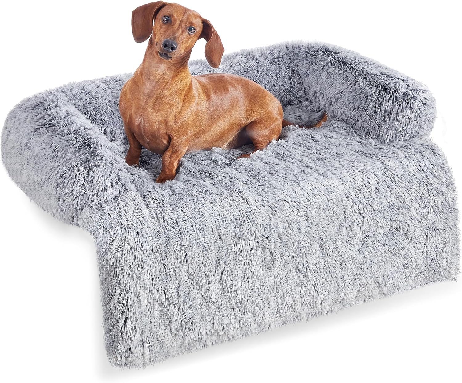 Feandrea FluffyHug Dog Sofa Bed, Dog Sofa Cover, Calming Dog Bed, L, for Medium Dogs, 95 x 85 x 16 cm, Grey Ombré PGW222G01