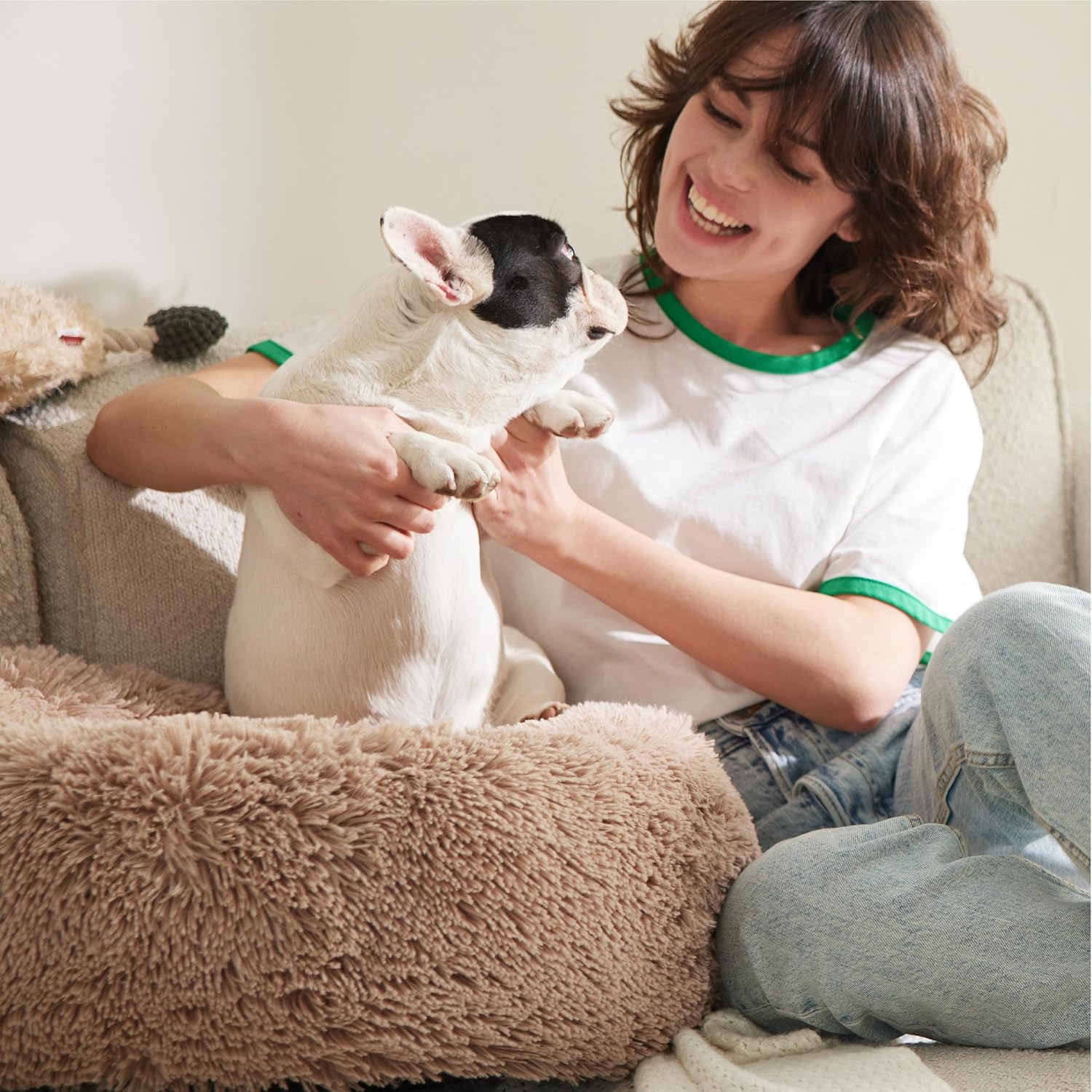 Bedsure Dog Bed Donut Bed - Washable Cat Beds for Indoor Cats Large, Fluffy Calming Kitten Bed for Small Dog and Puppy, Grey, 50x50x16cm - Comfort Style
