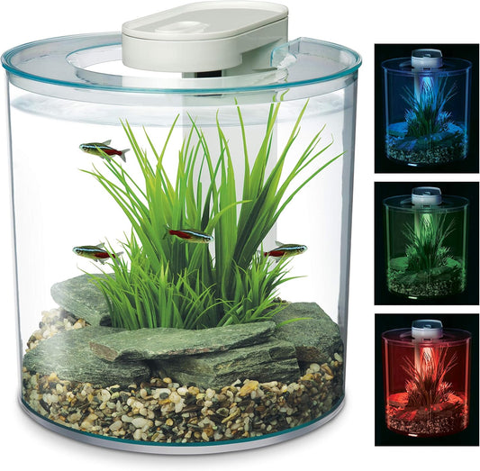 Marina 360 Aquarium with Remote Control LED Lighting, Multi-colour, 10 Litre,Blue,Green,Red - Comfort Style