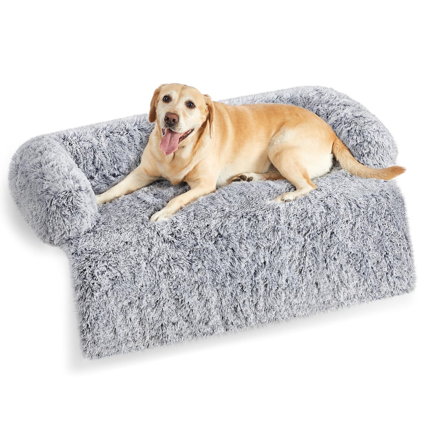 Feandrea FluffyHug Dog Sofa Bed, Dog Sofa Cover, Calming Dog Bed, L, for Medium Dogs, 95 x 85 x 16 cm, Grey Ombré PGW222G01
