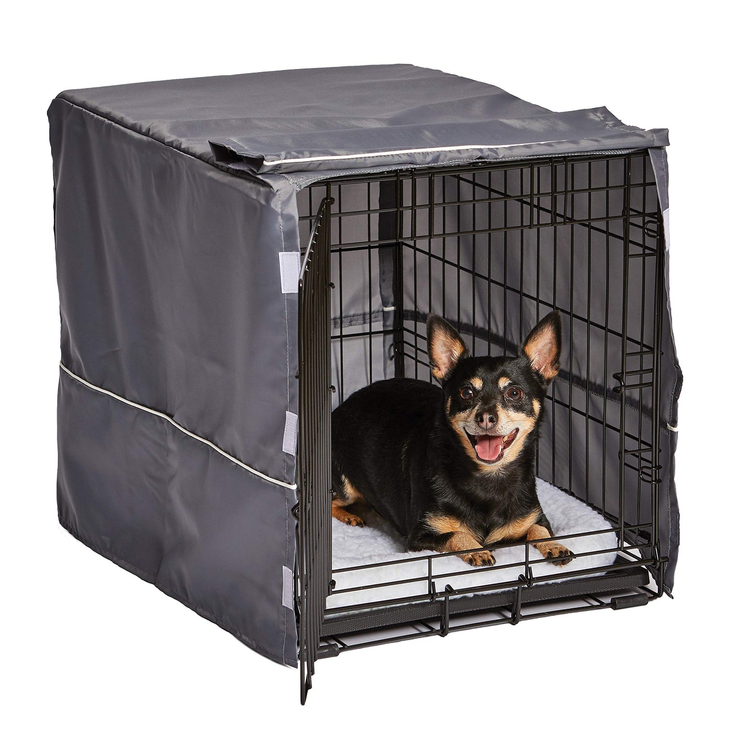 New World Large Dog Crate Cover Featuring Teflon Fabric Protector, Poly-Cotton Privacy Kennel Cover Fits Most 106 cm Crates, Gray Designer Print, Machine Washable, Reduces Barking, BCVR-42GYT