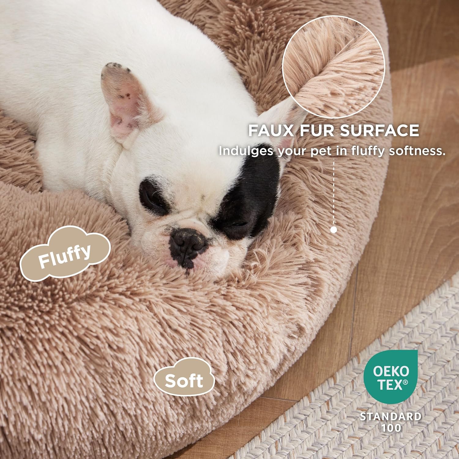 Bedsure Dog Bed Donut Bed - Washable Cat Beds for Indoor Cats Large, Fluffy Calming Kitten Bed for Small Dog and Puppy, Grey, 50x50x16cm - Comfort Style