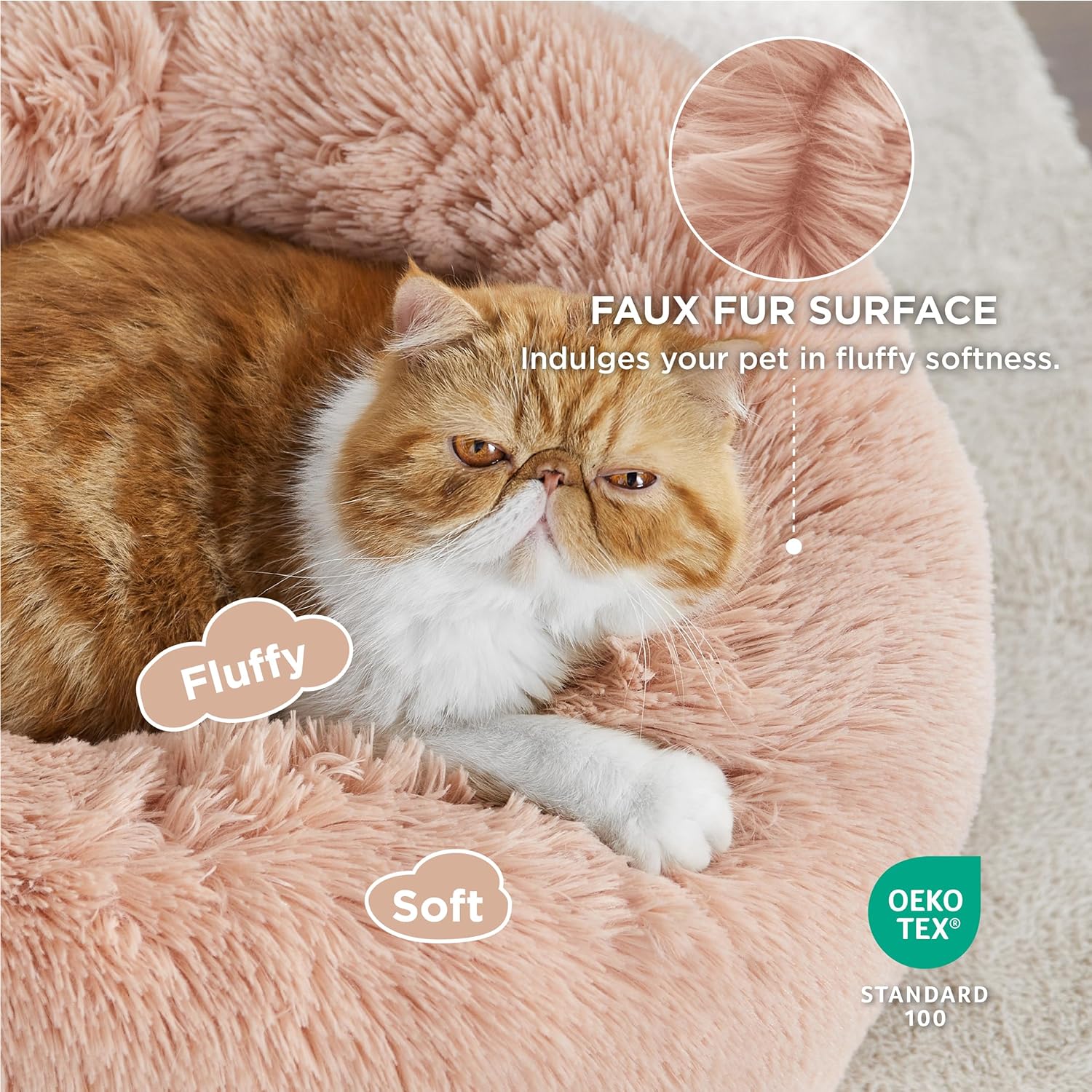 Bedsure Dog Bed Donut Bed - Washable Cat Beds for Indoor Cats Large, Fluffy Calming Kitten Bed for Small Dog and Puppy, Grey, 50x50x16cm - Comfort Style