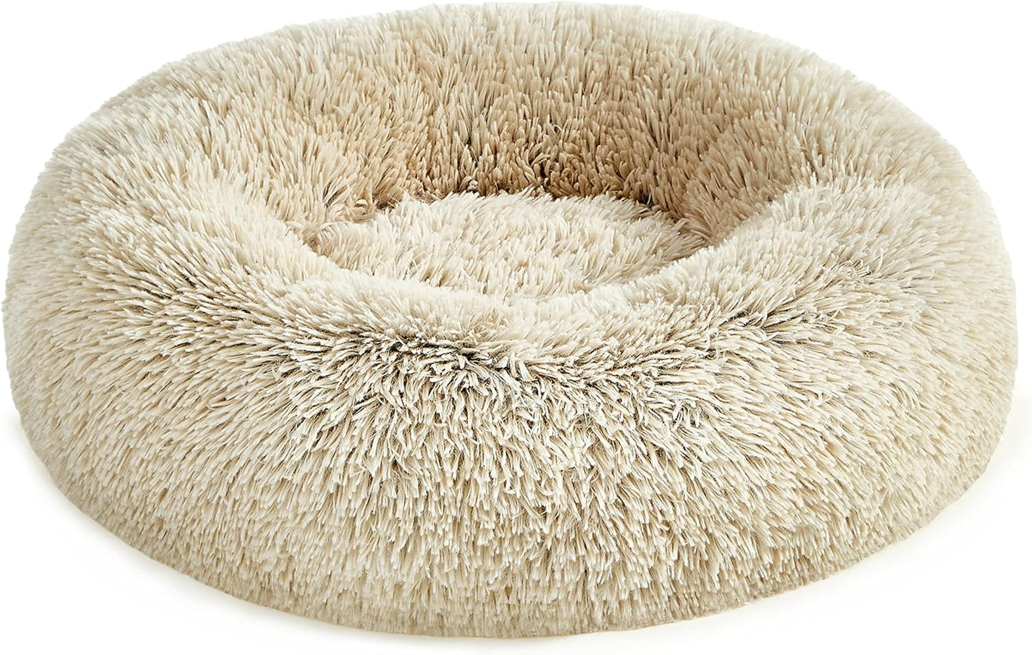 Feandrea Dog Bed, Donut Cat Bed, Fluffy Calming Pet Bed with Removable, Washable Cover, Soft Long Plush, 50 cm, Grey - Comfort Style