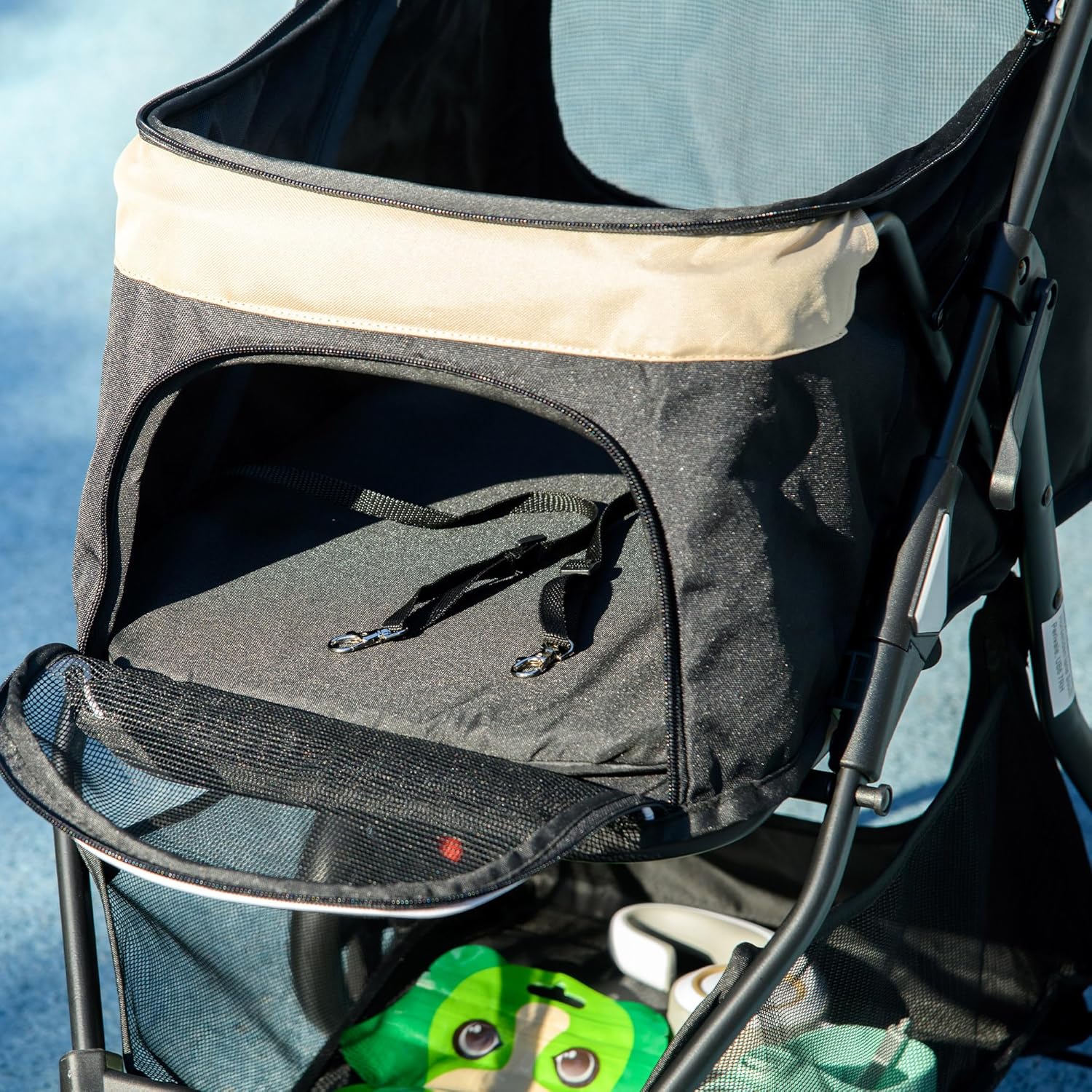 PawHut Dog Pram with Rain Cover Pet Stroller, Foldable Dog Pushchair for Small and Miniature Dogs, Cats - Khaki