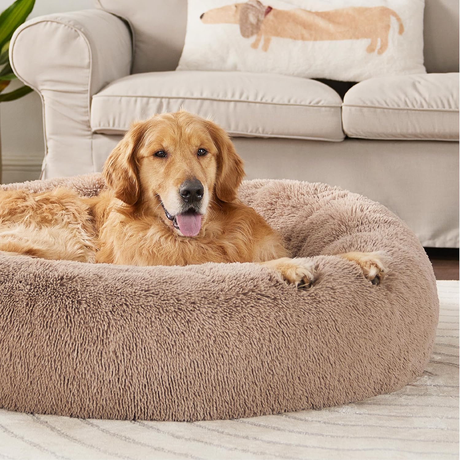 Bedsure Dog Bed Donut Bed - Washable Cat Beds for Indoor Cats Large, Fluffy Calming Kitten Bed for Small Dog and Puppy, Grey, 50x50x16cm - Comfort Style