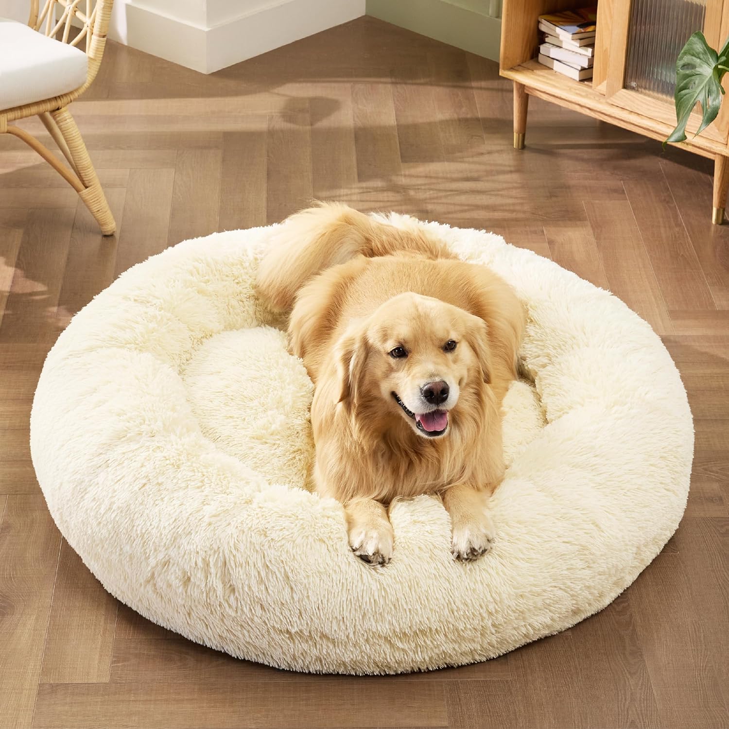 Bedsure Dog Bed Donut Bed - Washable Cat Beds for Indoor Cats Large, Fluffy Calming Kitten Bed for Small Dog and Puppy, Grey, 50x50x16cm - Comfort Style