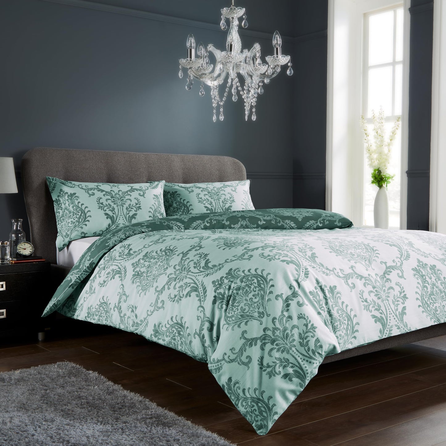 Olivia Rocco Royal Damask Duvet Cover Set Easy Care Quilt Covers With Pillowcases Cotton Rich Reversible Bedding Bed Linen Sets - Comfort Style