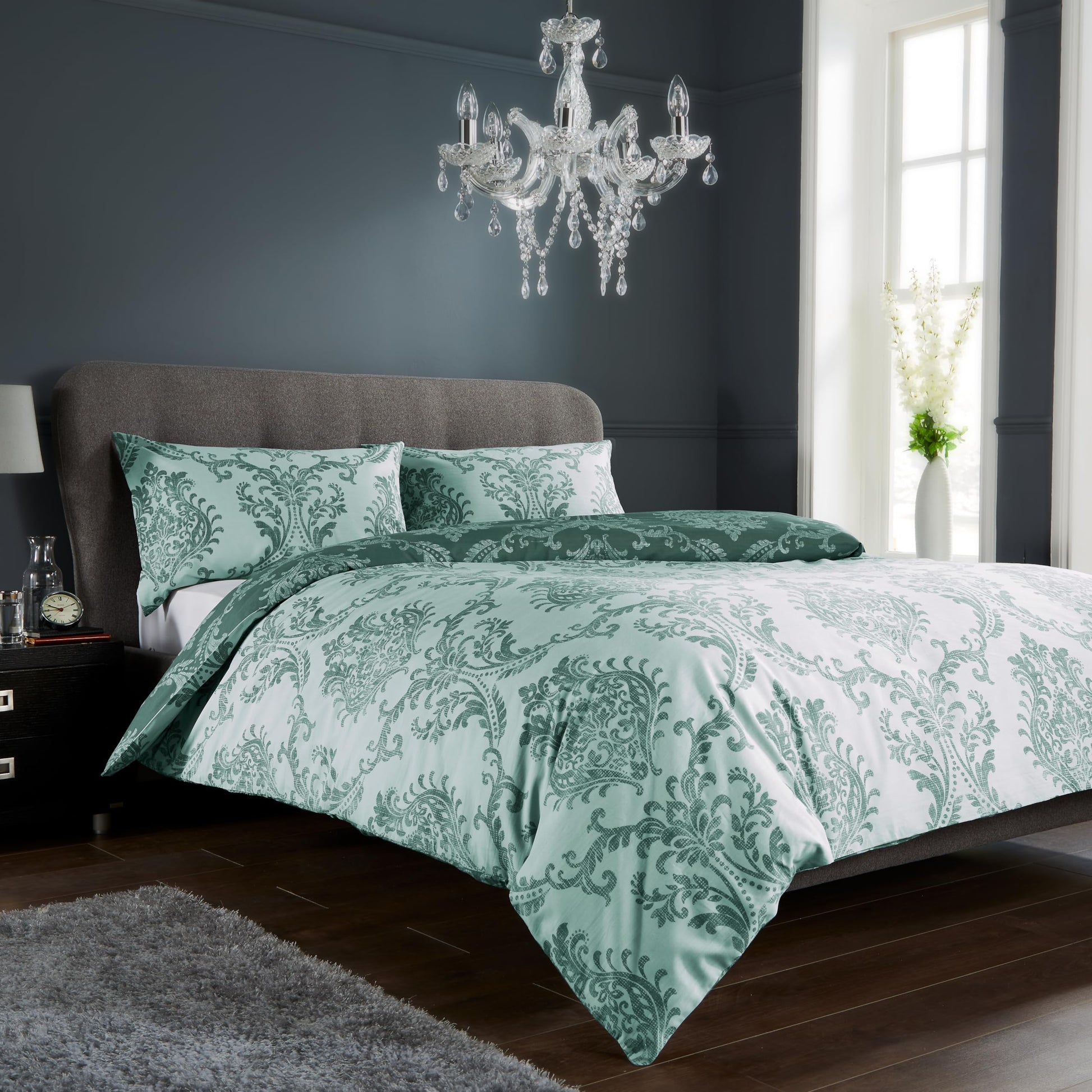 Olivia Rocco Royal Damask Duvet Cover Set Easy Care Quilt Covers With Pillowcases Cotton Rich Reversible Bedding Bed Linen Sets - Comfort Style