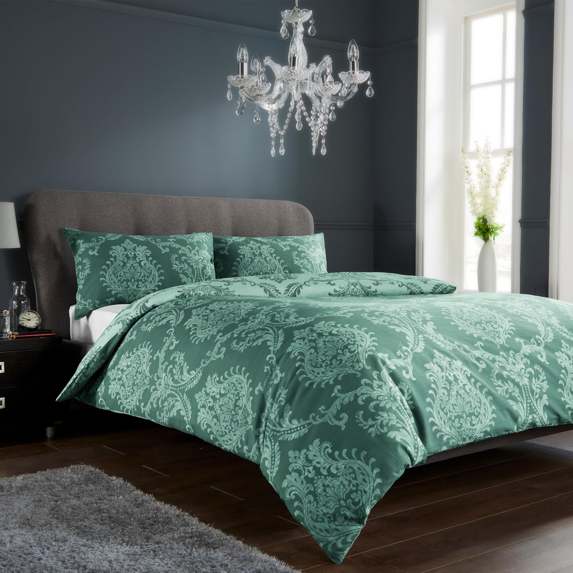 Olivia Rocco Royal Damask Duvet Cover Set Easy Care Quilt Covers With Pillowcases Cotton Rich Reversible Bedding Bed Linen Sets - Comfort Style