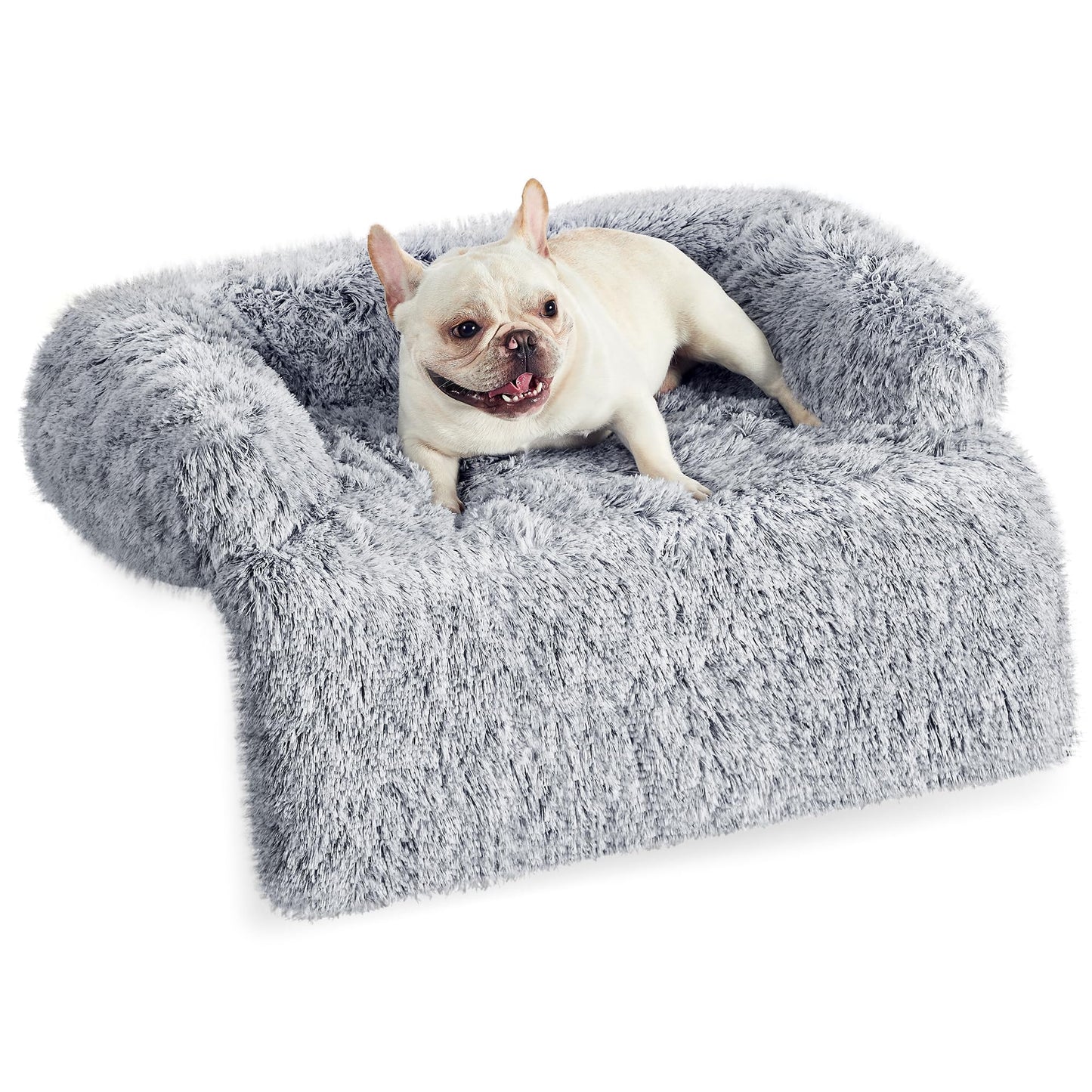 Feandrea FluffyHug Dog Sofa Bed, Dog Sofa Cover, Calming Dog Bed, L, for Medium Dogs, 95 x 85 x 16 cm, Grey Ombré PGW222G01
