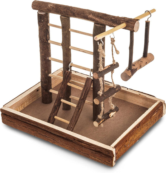 LIVIVO ® Natural Wooden Bird Playground Budgie Canary Ladder Swing Perch Pet Fun Small - Comfort Style