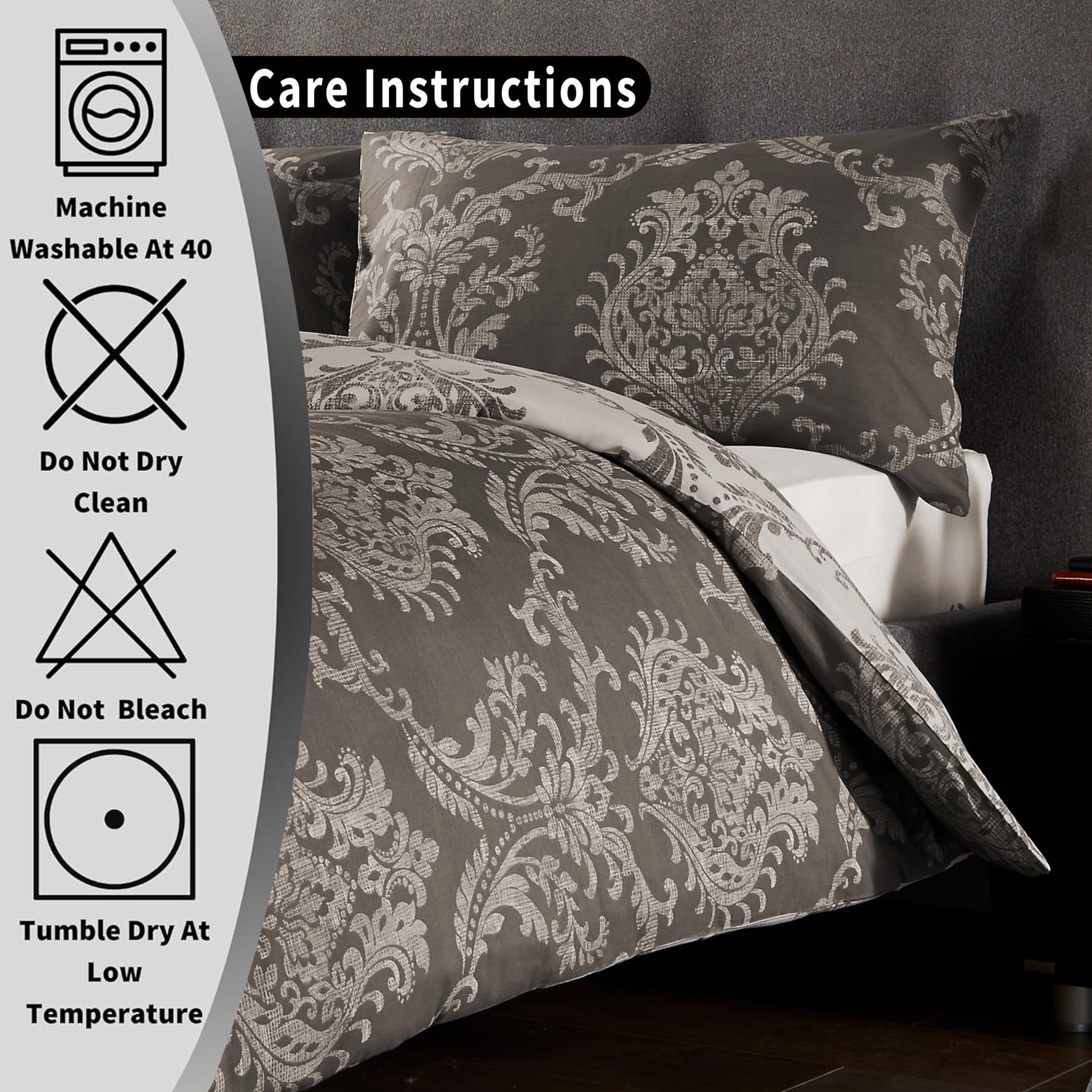 Olivia Rocco Royal Damask Duvet Cover Set Easy Care Quilt Covers With Pillowcases Cotton Rich Reversible Bedding Bed Linen Sets - Comfort Style