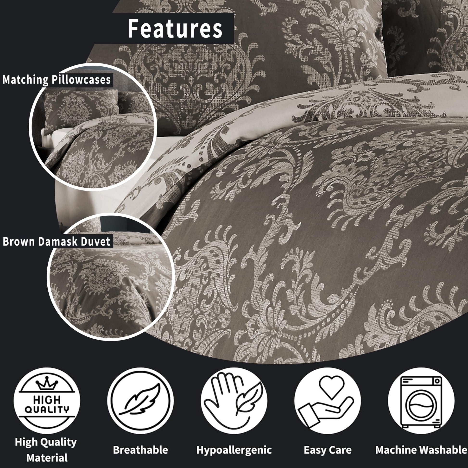 Olivia Rocco Royal Damask Duvet Cover Set Easy Care Quilt Covers With Pillowcases Cotton Rich Reversible Bedding Bed Linen Sets - Comfort Style
