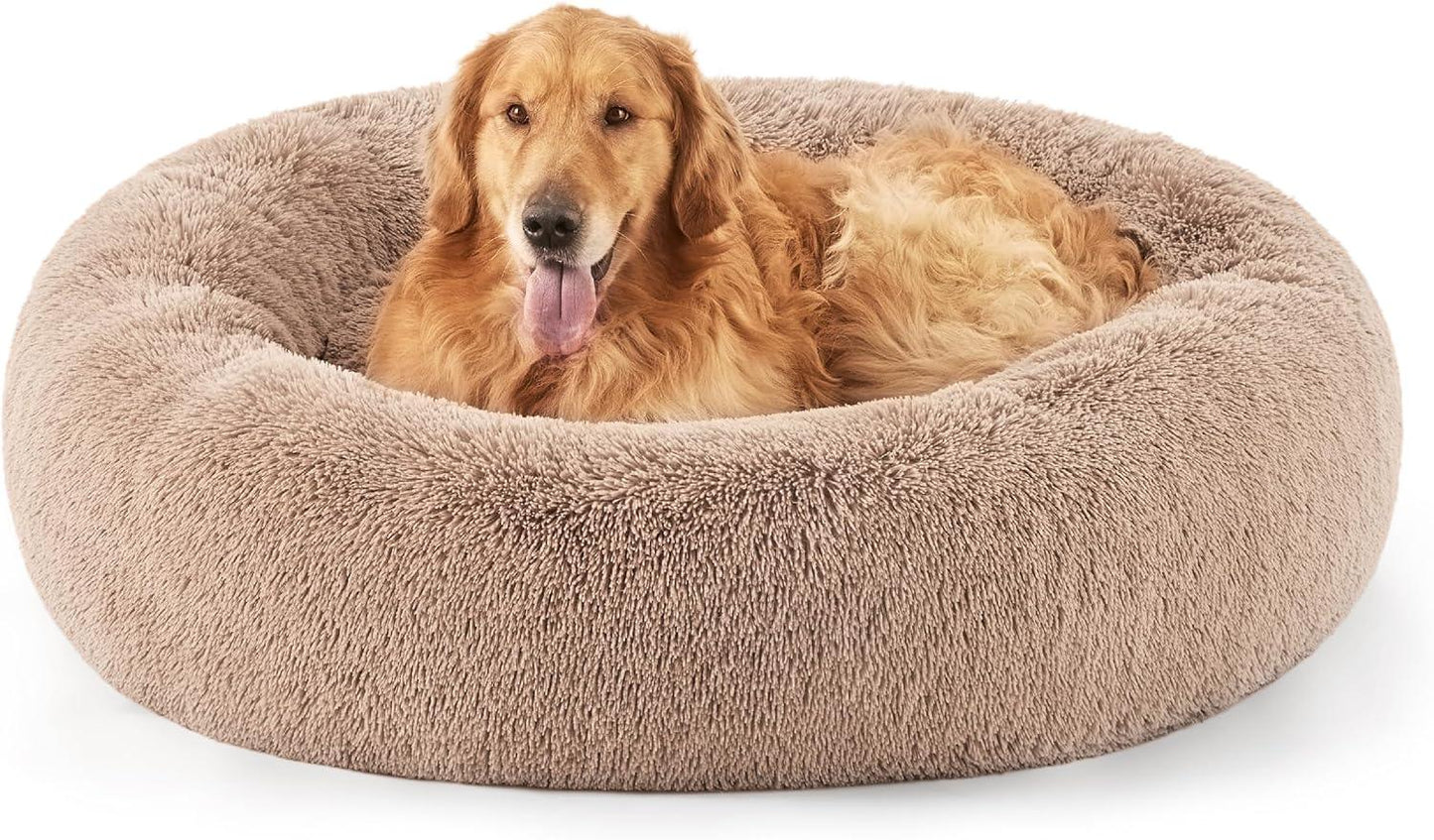 Bedsure Dog Bed Donut Bed - Washable Cat Beds for Indoor Cats Large, Fluffy Calming Kitten Bed for Small Dog and Puppy, Grey, 50x50x16cm - Comfort Style
